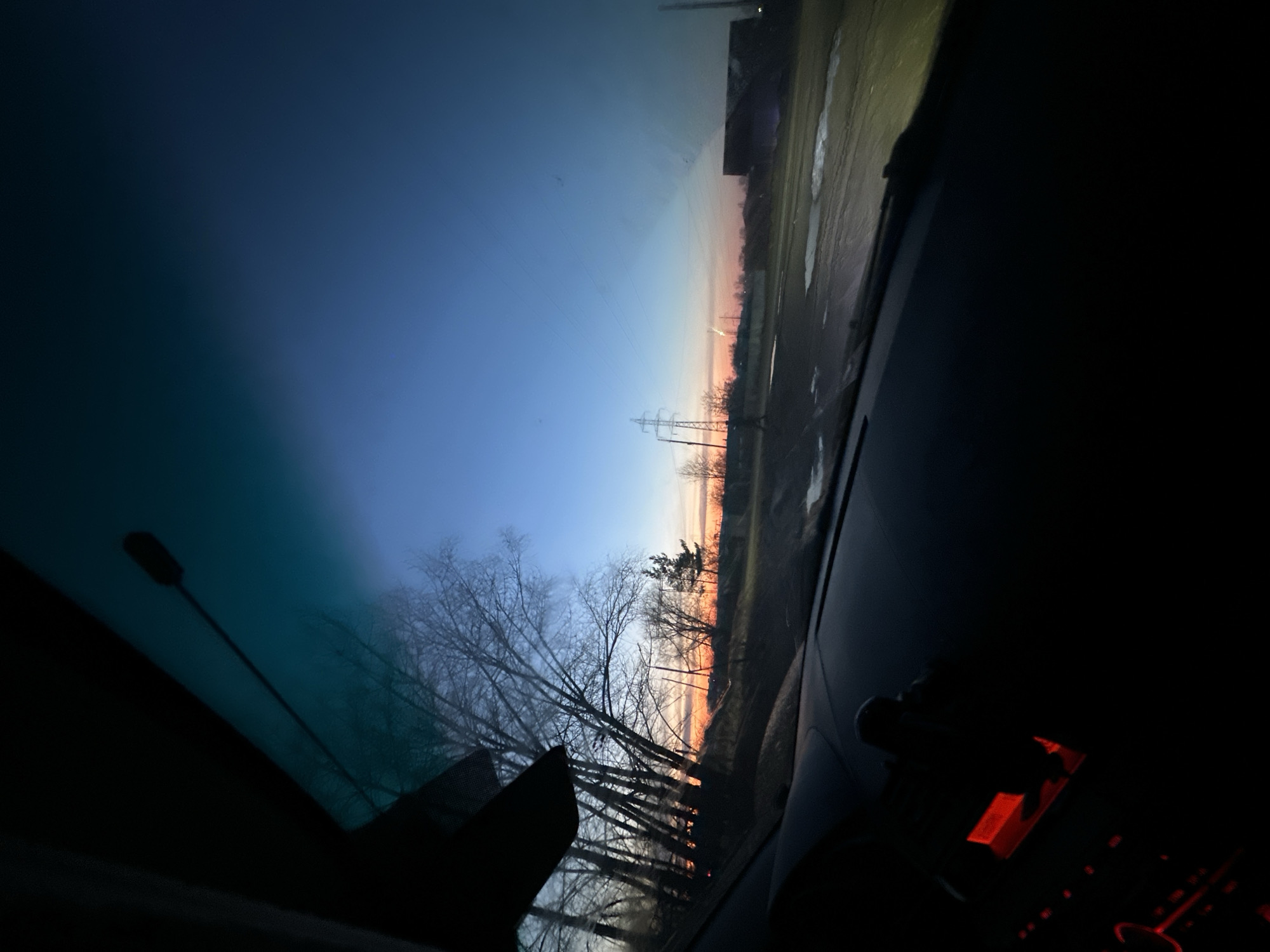 Sunset observed from car in Chaikovsky, Russia