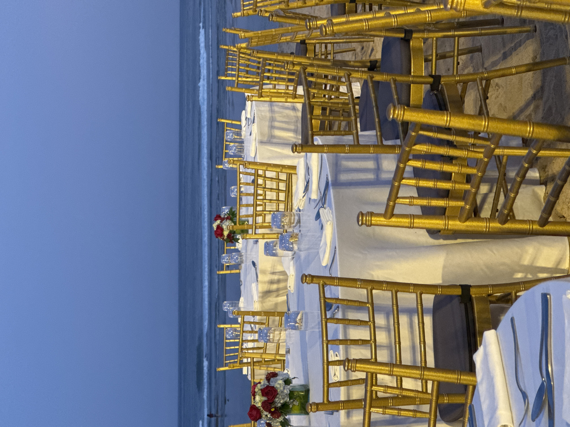 Beach wedding reception setup captured in Kuta Selatan, Indonesia