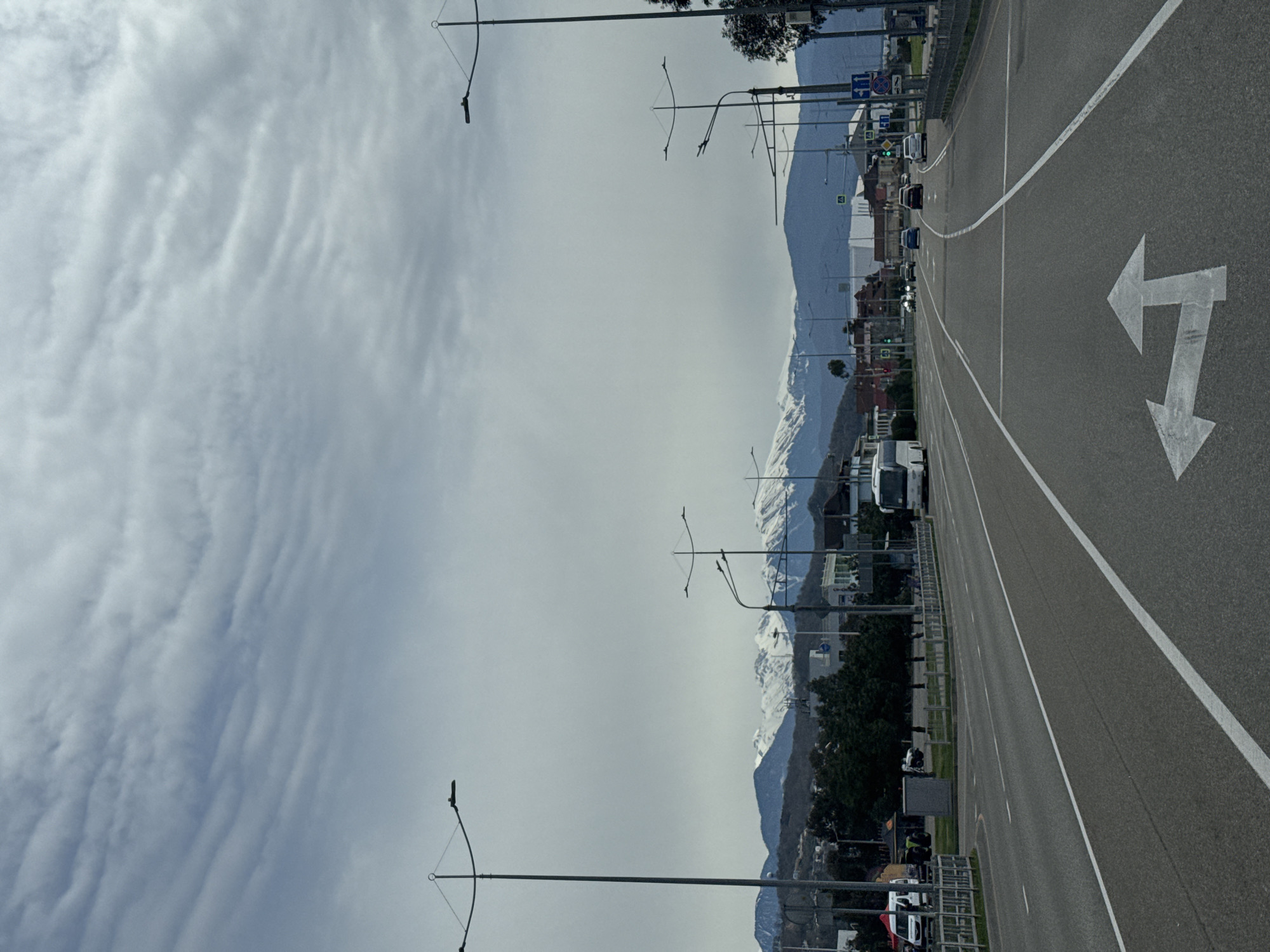 Road with mountain backdrop documented in Sirius, Russia