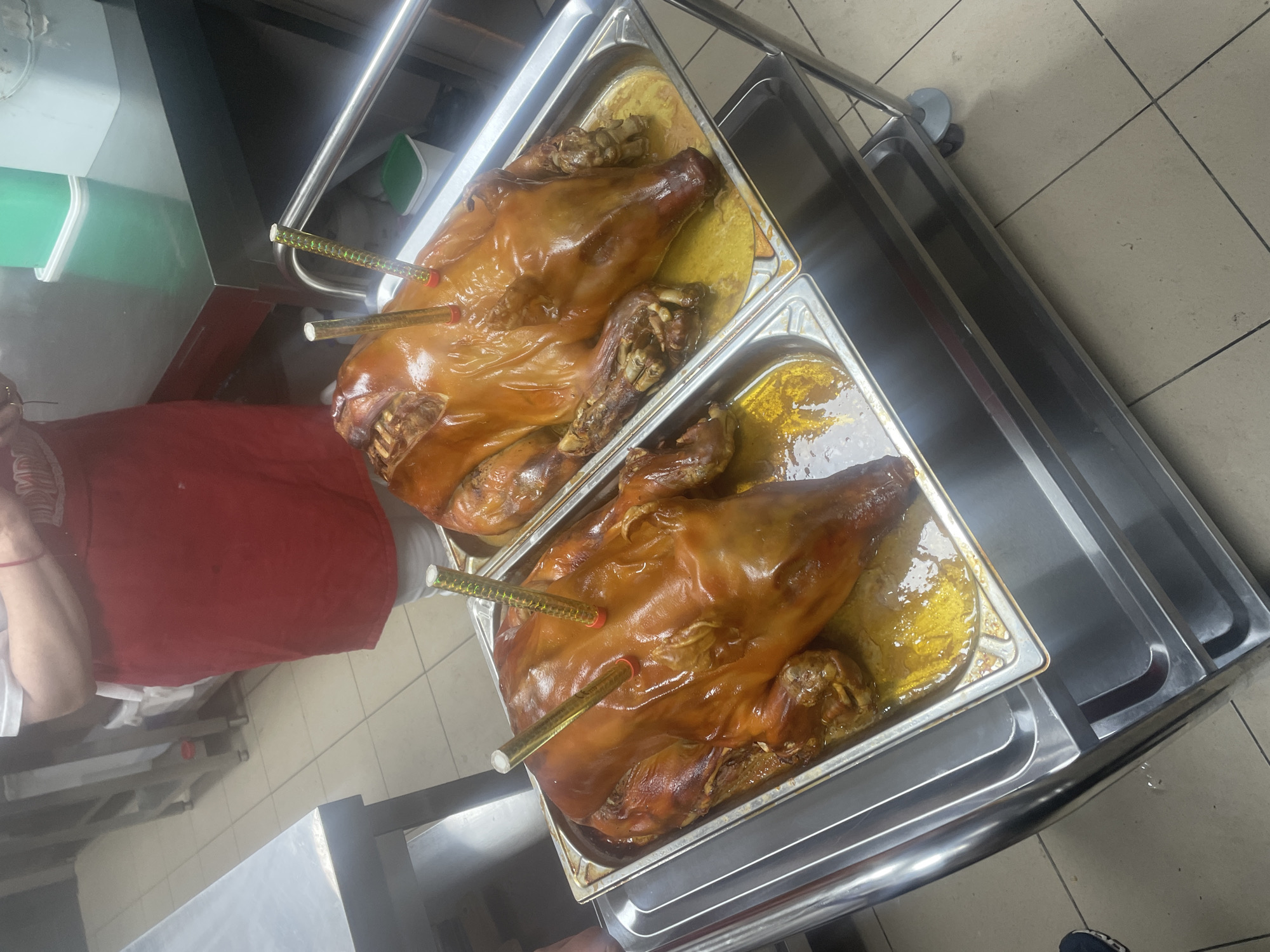 Roasted pigs prepared in Bulgarian commercial kitchen