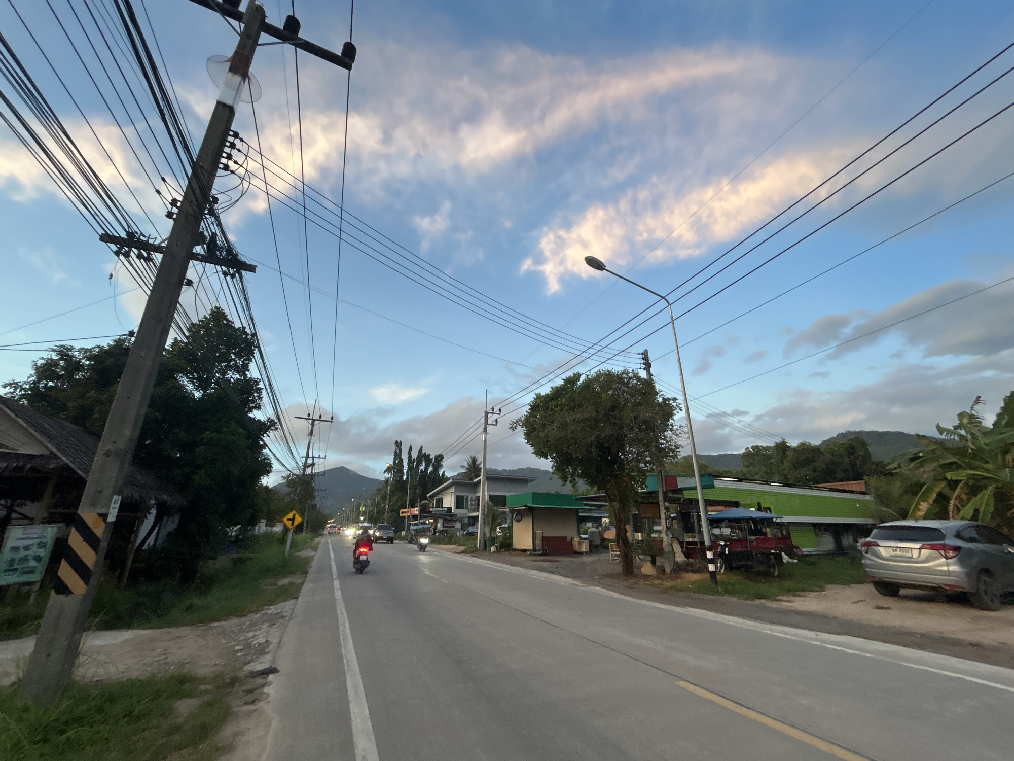 Street scenes captured in Koh Phangan, Thailand during twilight hours