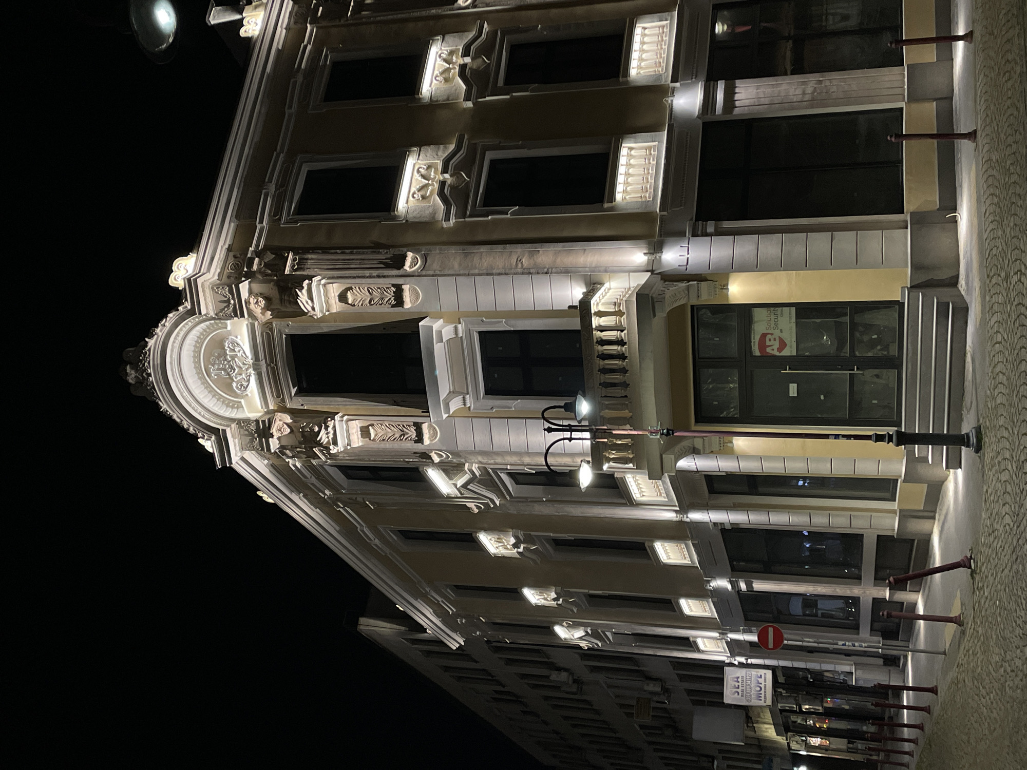 Festive night scene documented in downtown Burgas, Bulgaria