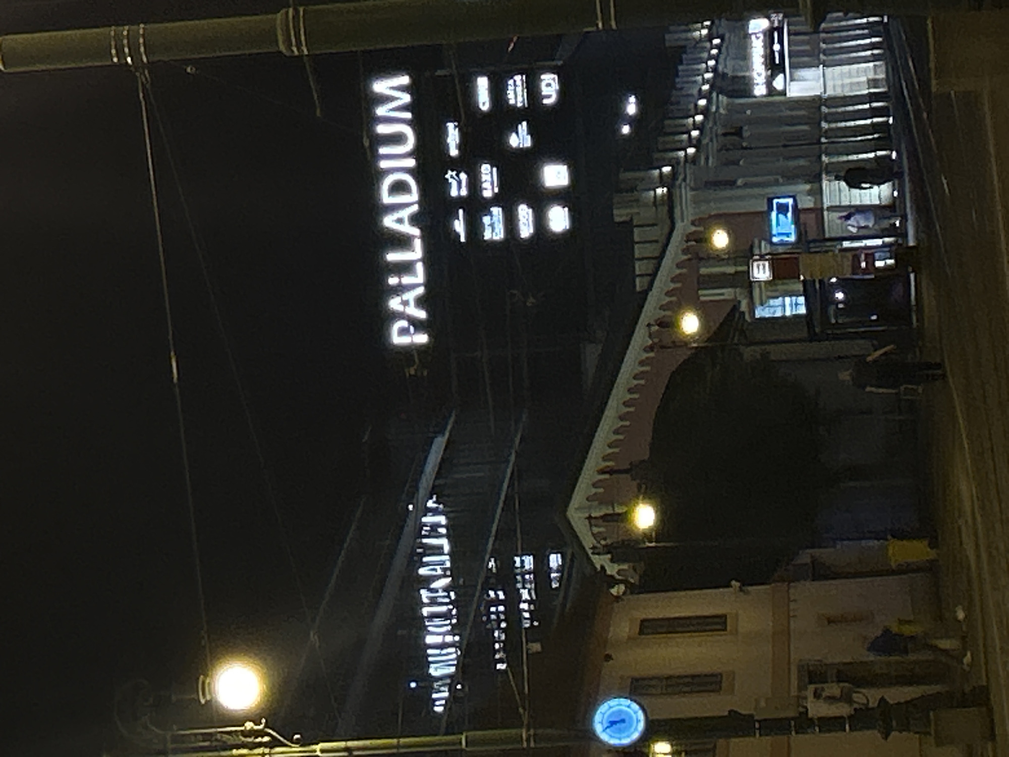 Nighttime stroll through illuminated Prague city center documented