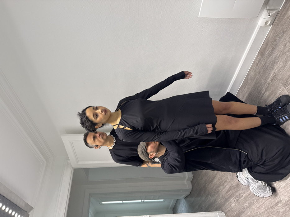 Fashion studio session documented in Paris interior space