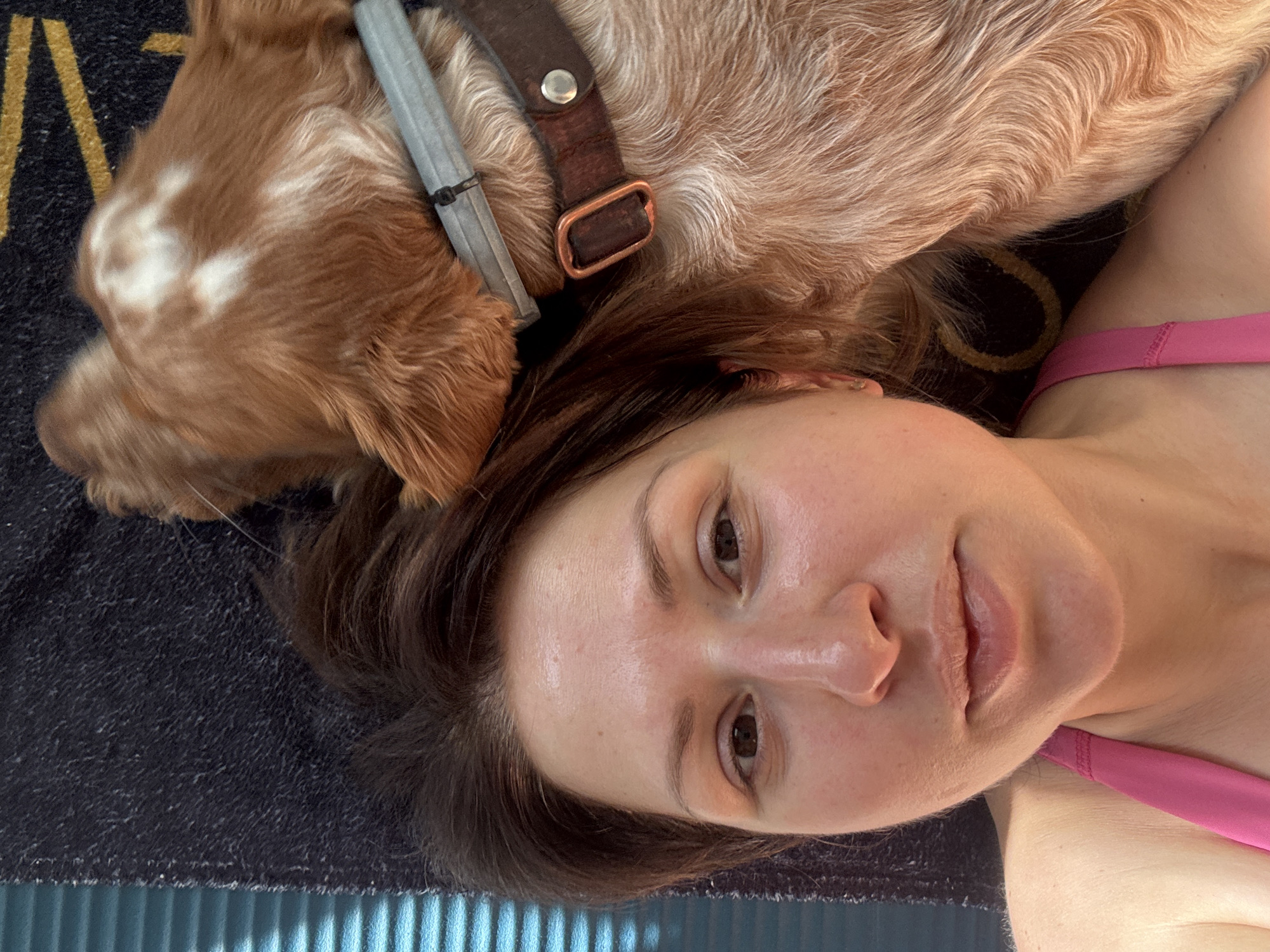 Woman and dog share morning workout routine in Sofia