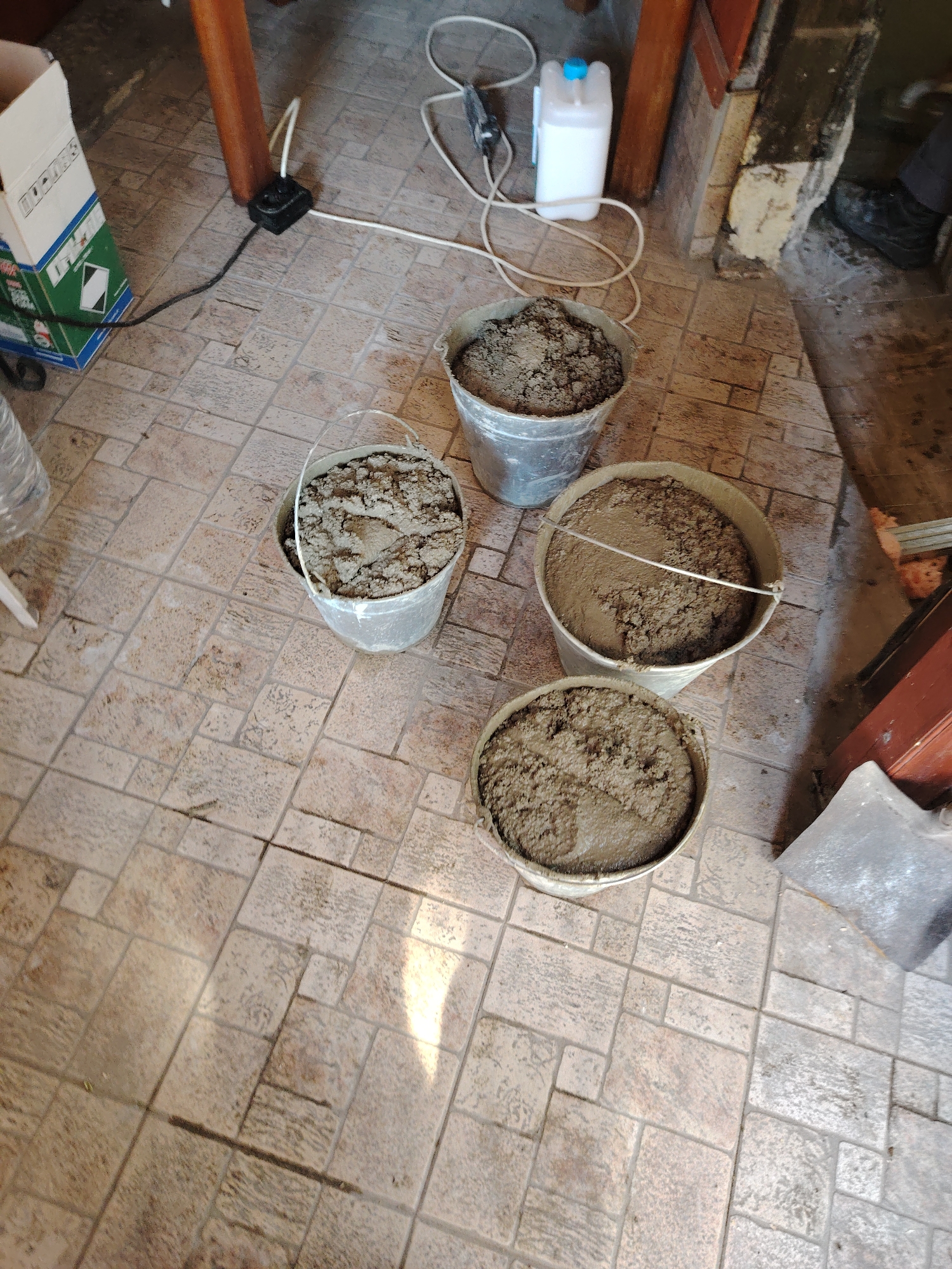 Construction materials arranged on indoor floor in Bulgarian town