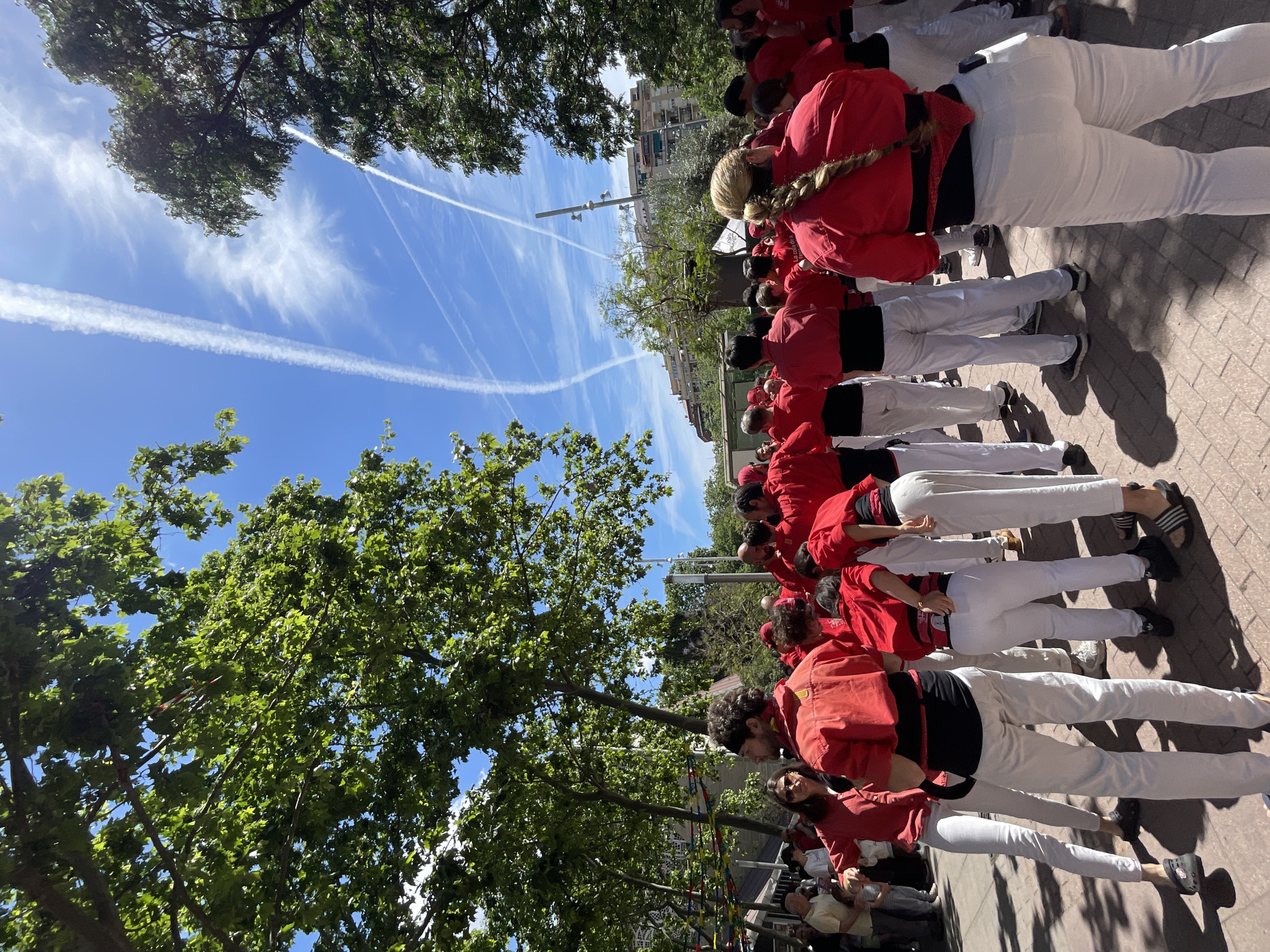 Castellers build human towers in Barcelona plaza