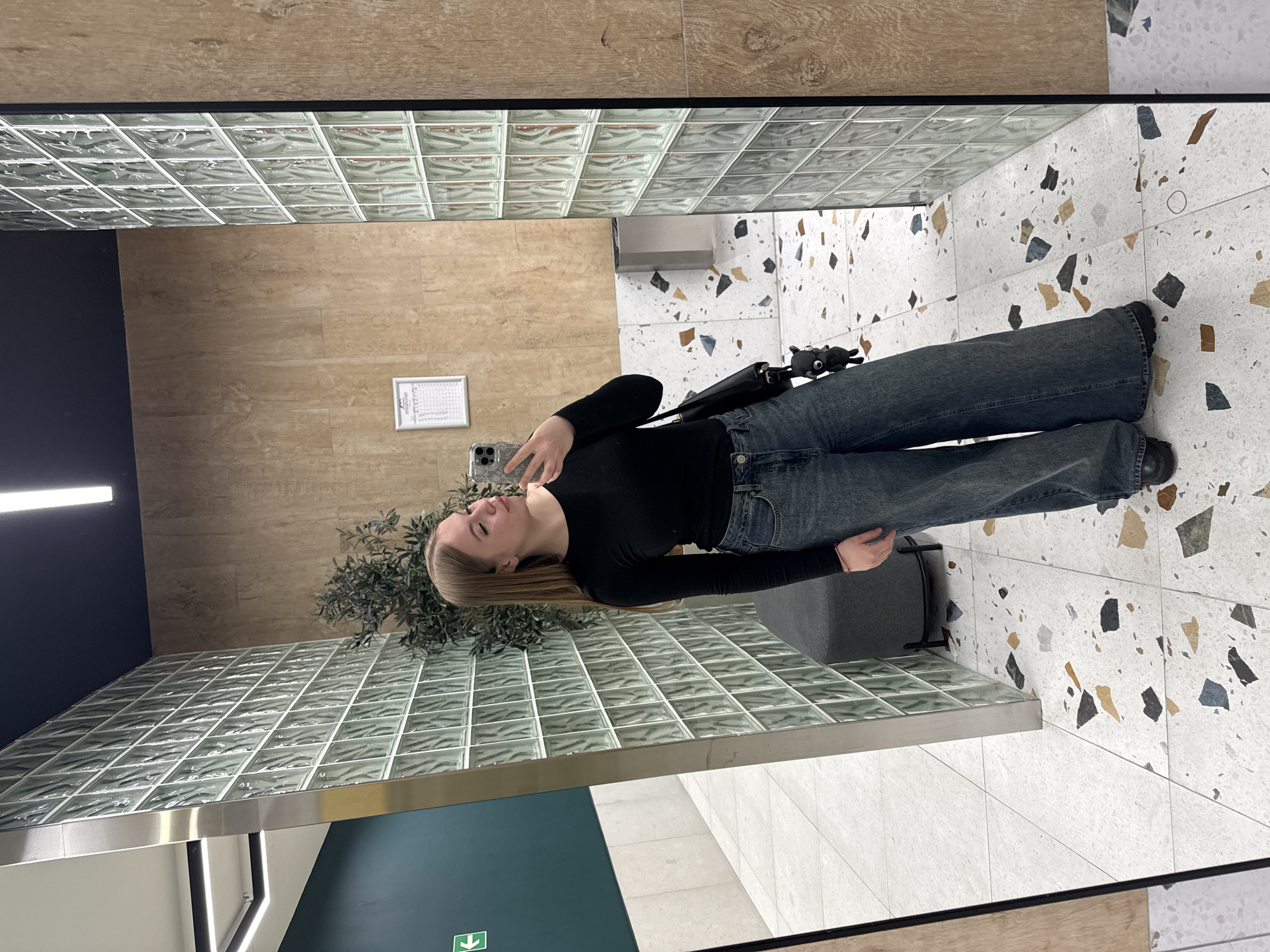 Woman takes mirror selfies in Sochi public restroom