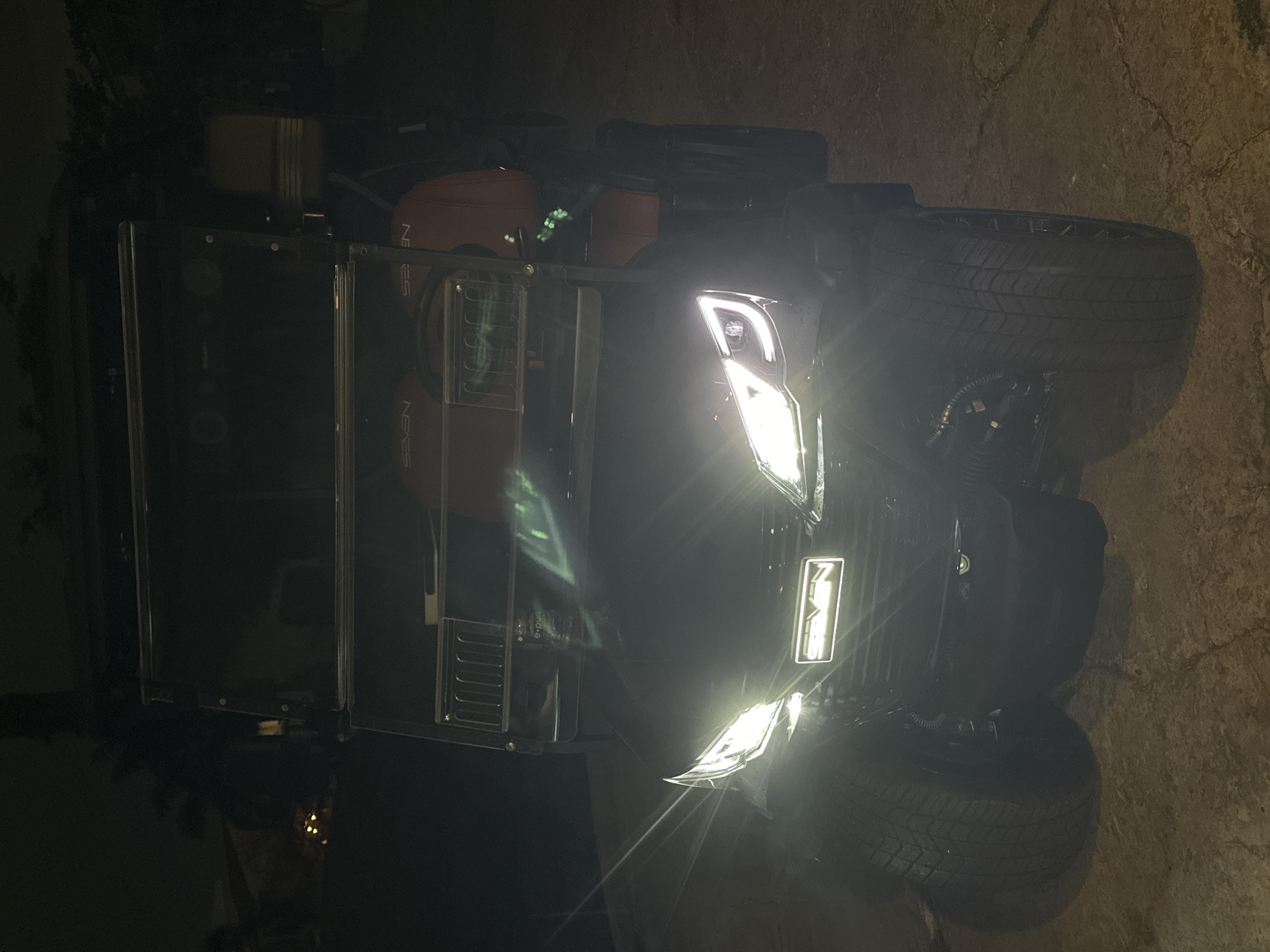 Golf cart with lights spotted at night in Mexico