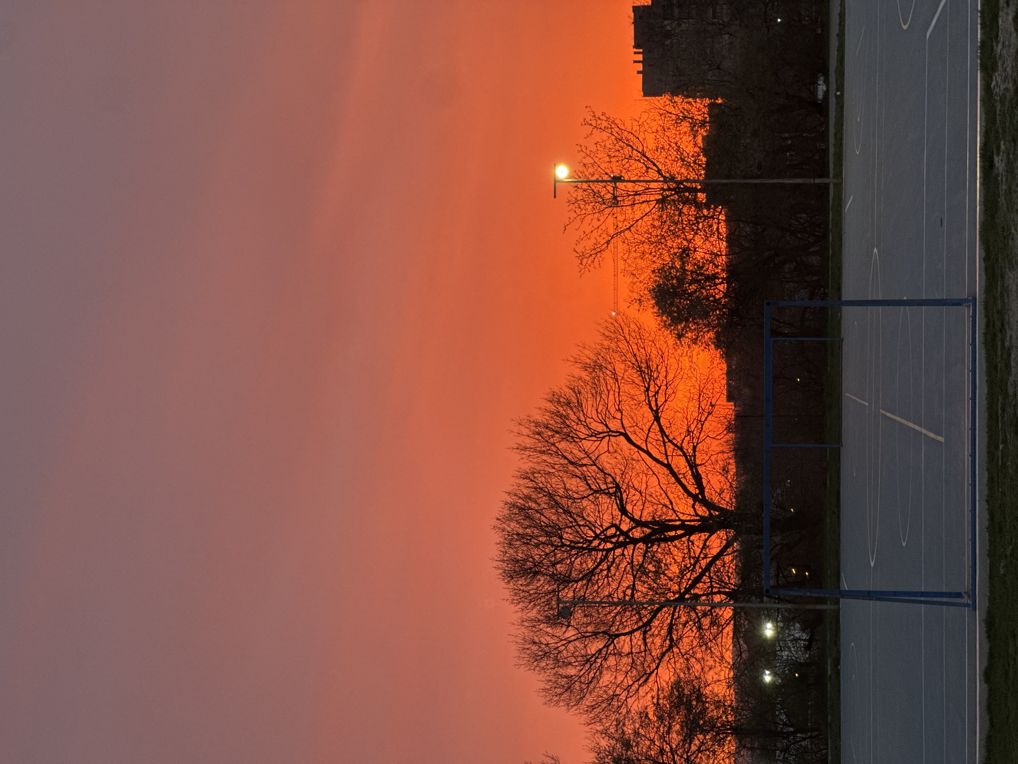 Dramatic sunset illuminates basketball court in Varna, Bulgaria