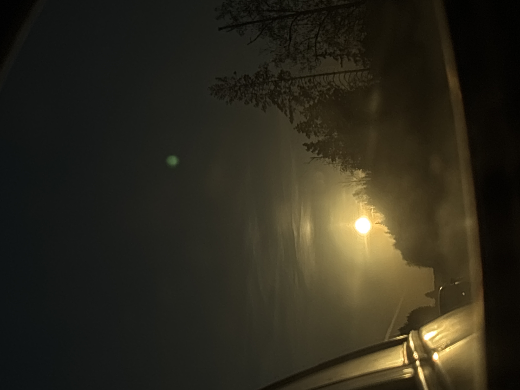 Nighttime street scene captured from vehicle in Garevaya, Russia