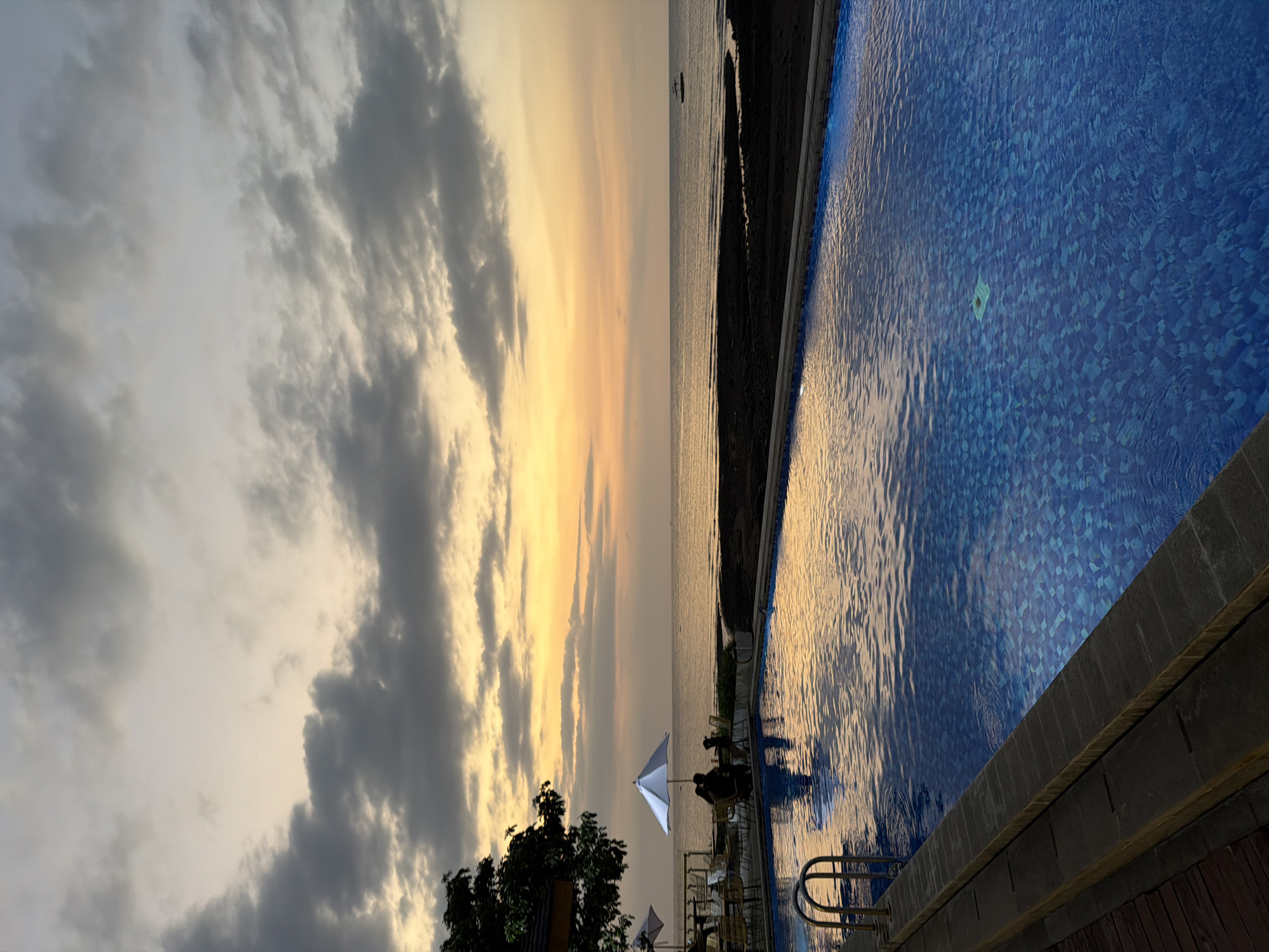 Dusk at a beachfront resort in Pasir Putih, Indonesia