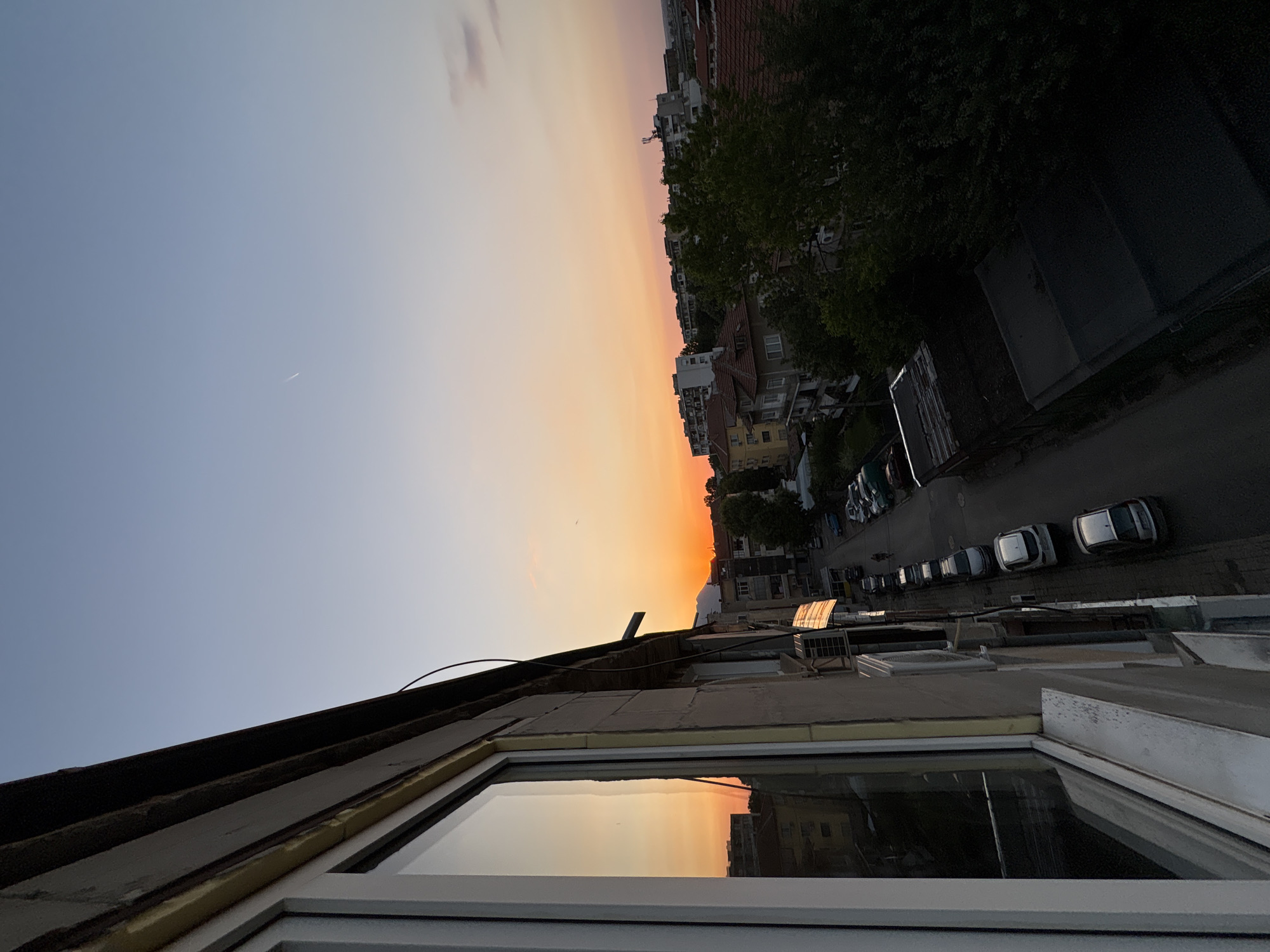 Sunset over Vratsa rooftops, plus one very relaxed cat