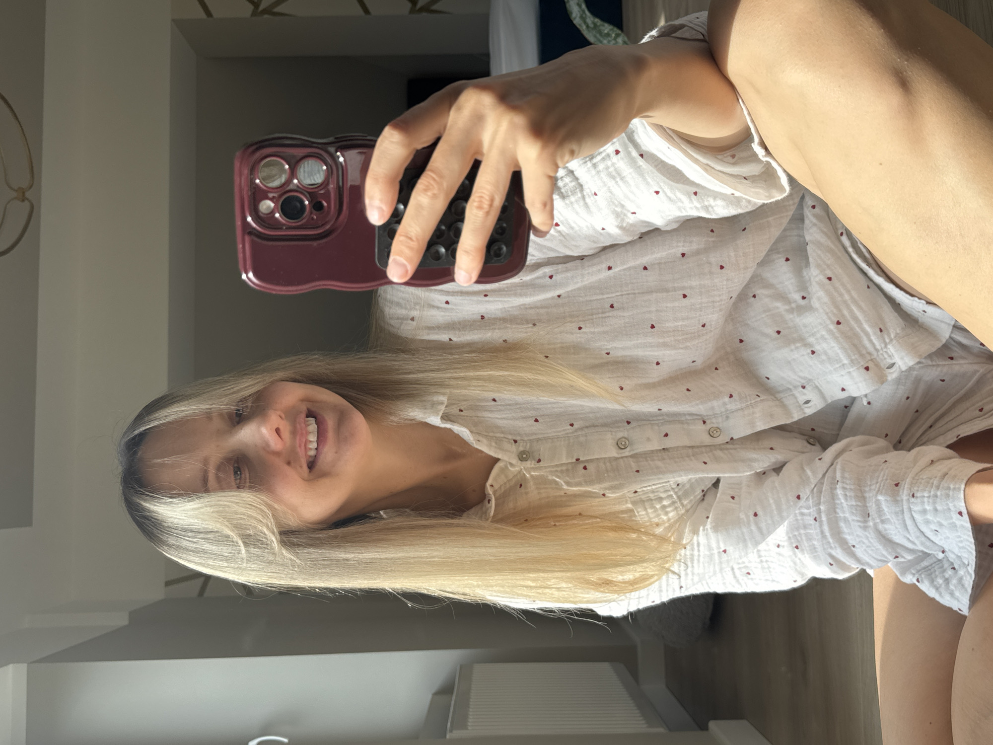 Woman's morning routine documented in Carnikava, Latvia apartment