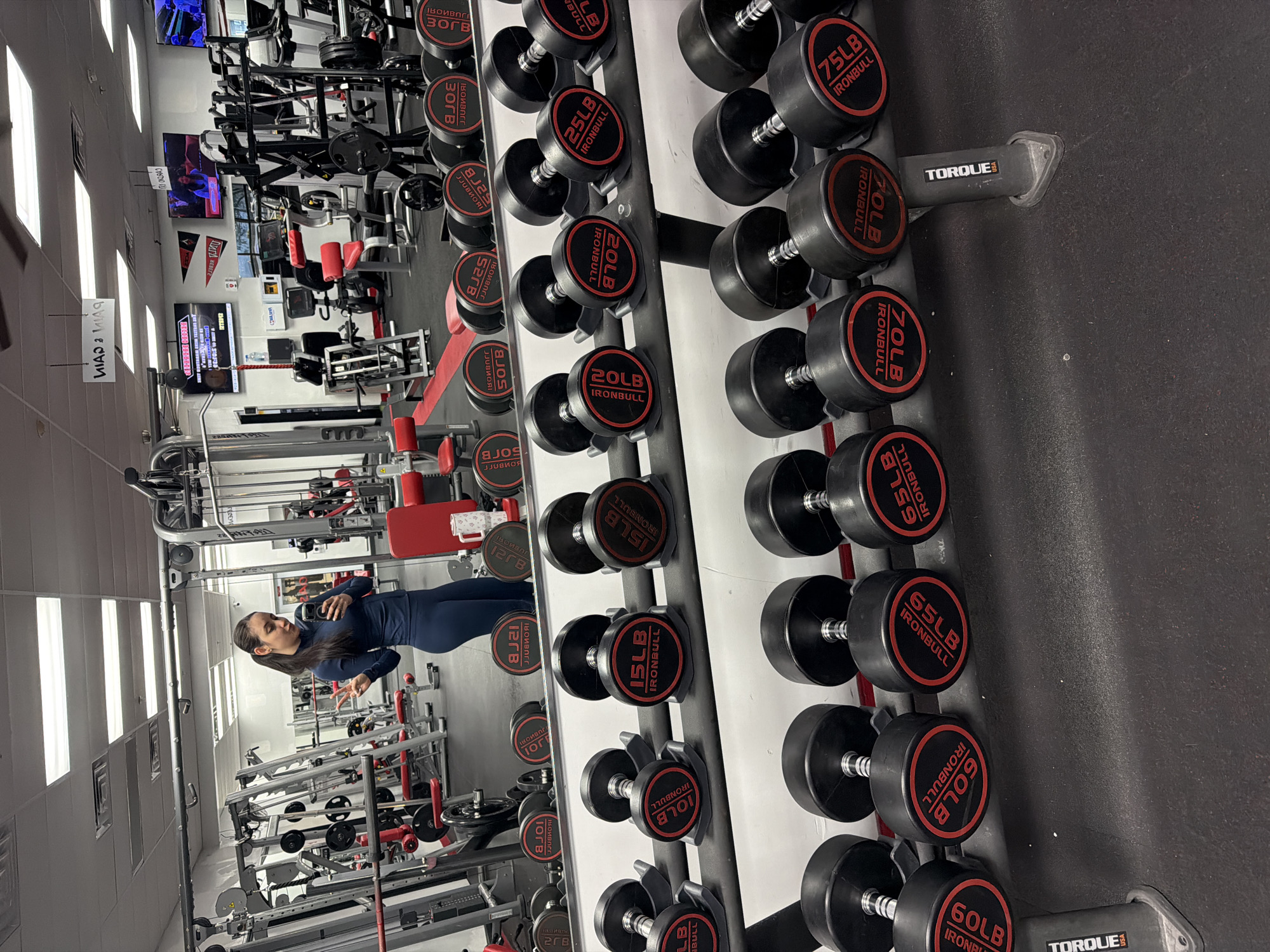 Las Vegas gym dumbbell rack documented during afternoon workout