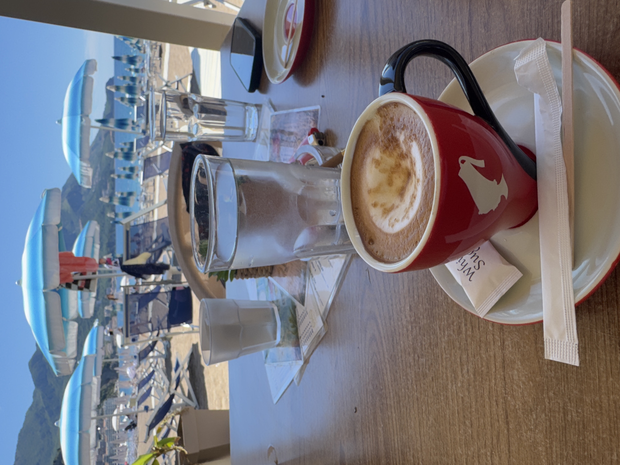 Morning coffee and beach setup in Boreti, Montenegro