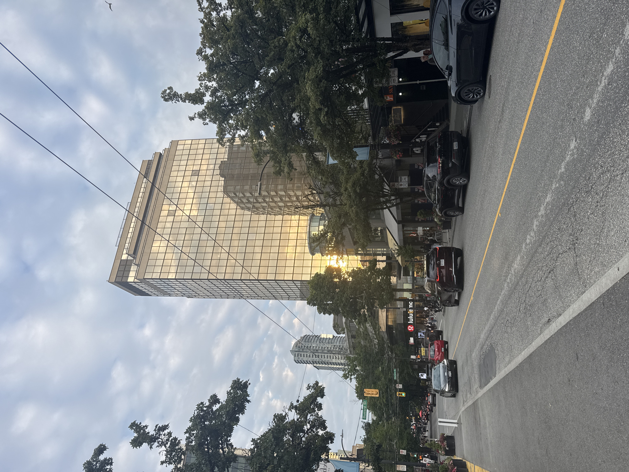 Downtown Vancouver at dusk, from luxury retail to plaza life