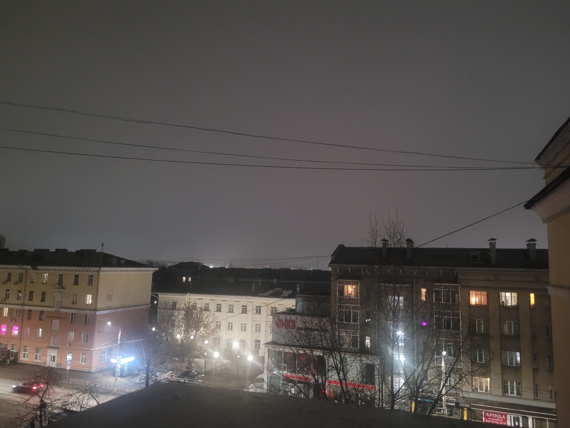 Nighttime cityscape documented from elevated position in Izhevsk