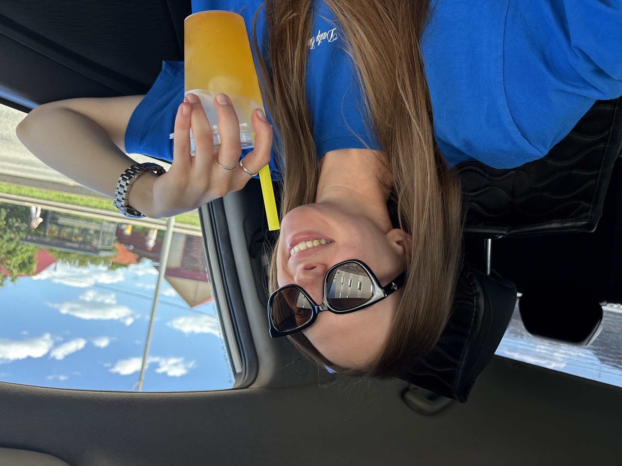 Selfie series in a Perm car with an iced drink