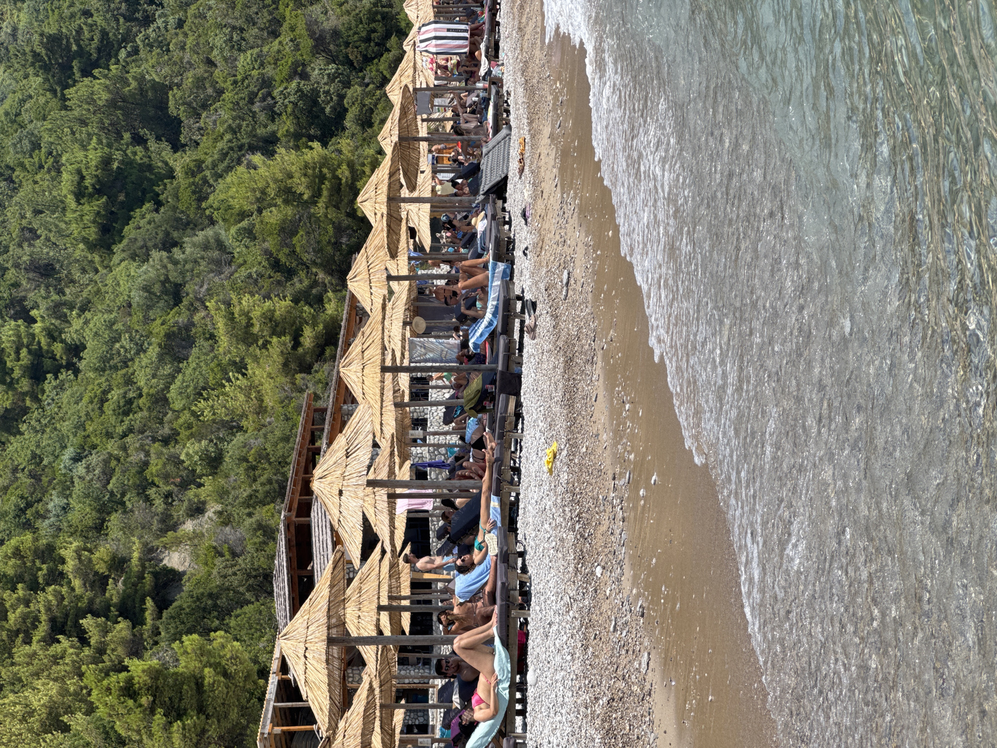 Crowded summer beach day on the Montenegrin Adriatic coast