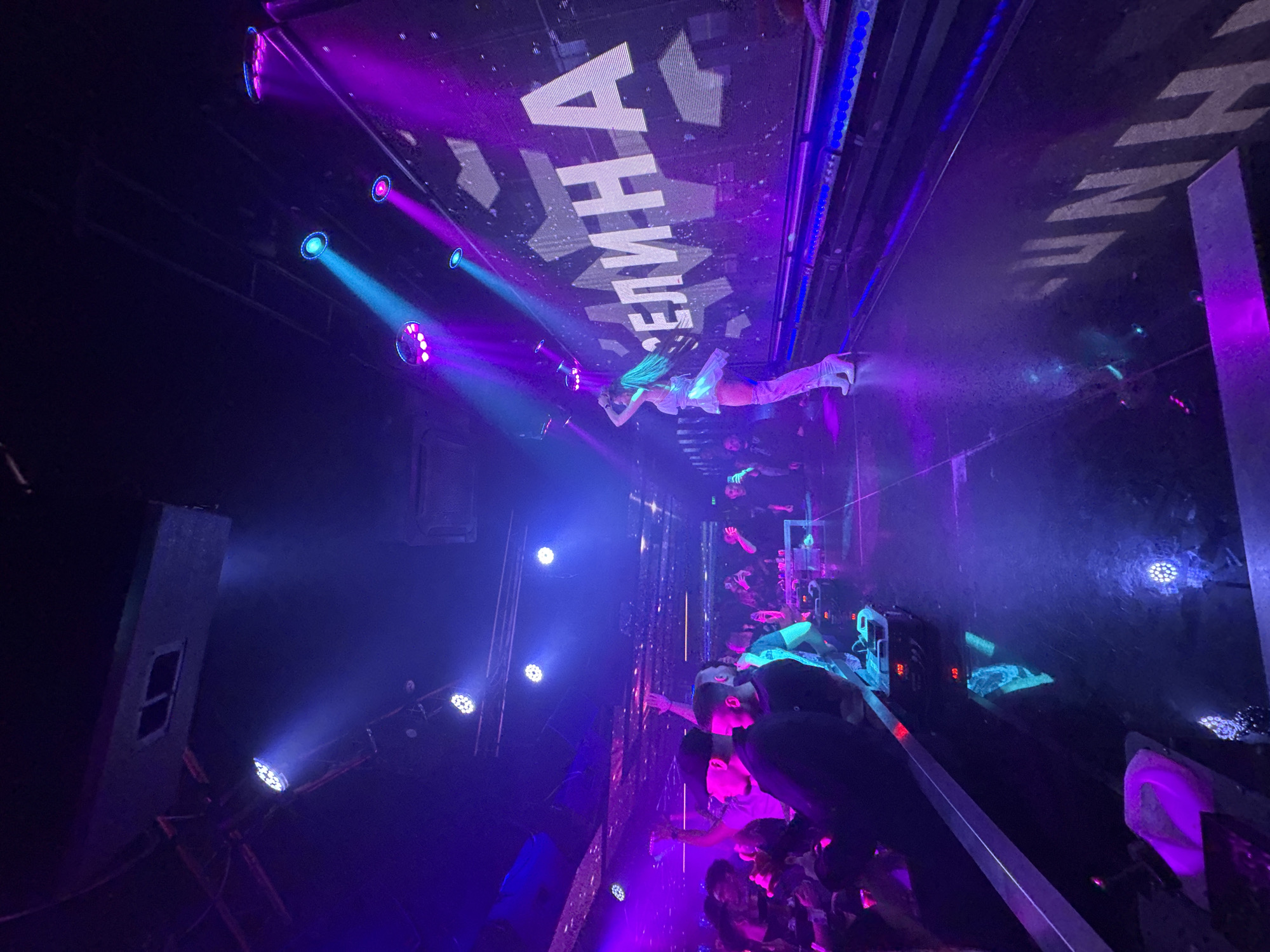 Aerial performer entertains packed Sofia nightclub crowd