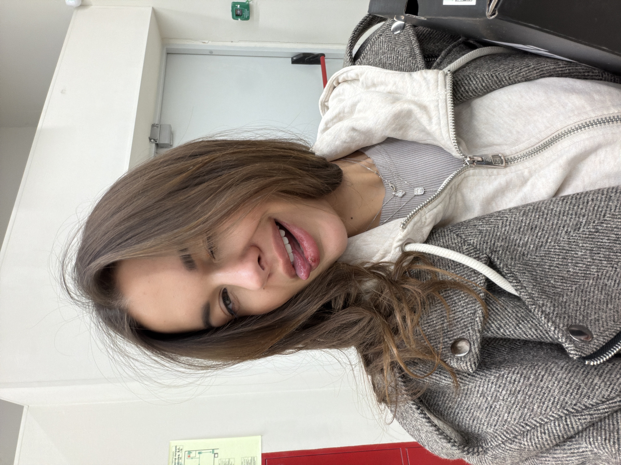 Woman takes playful selfie in Krasnoyarsk, Russia