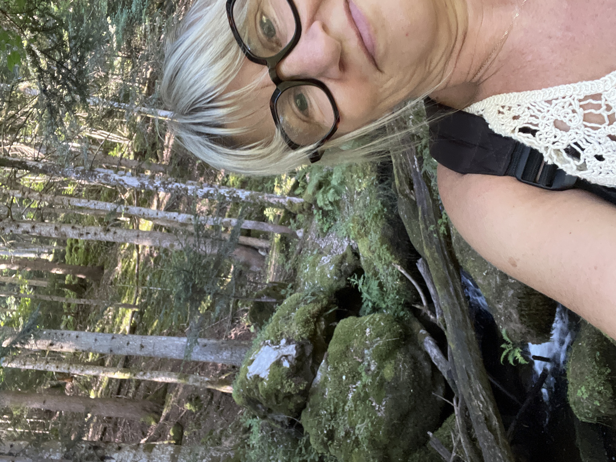 Exploring a mossy forest waterfall and stream in Gumières