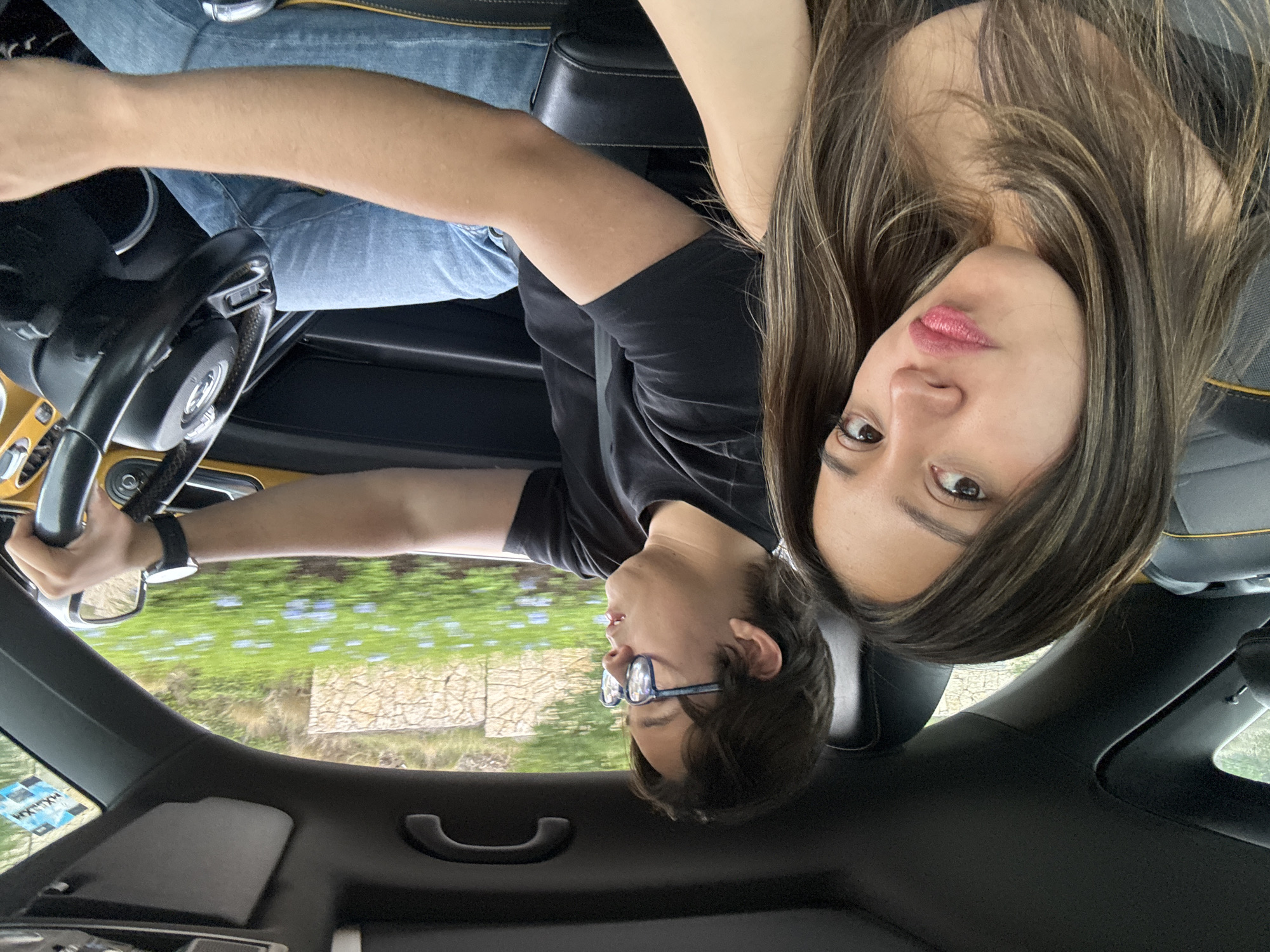 Couple takes selfies in car in Santa Clara Ocoyucan
