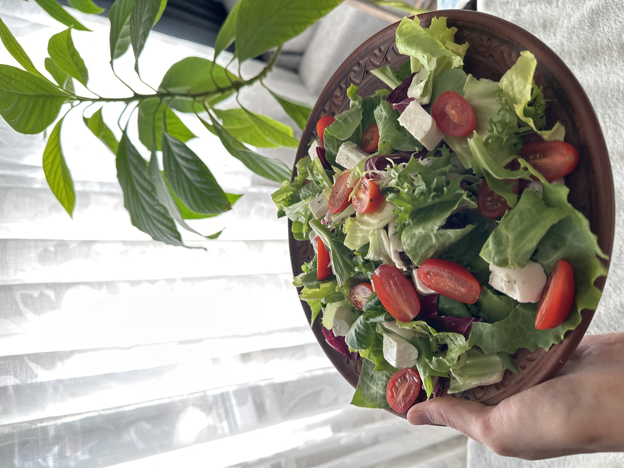Fresh salad served in wooden bowl captured in Wisła
