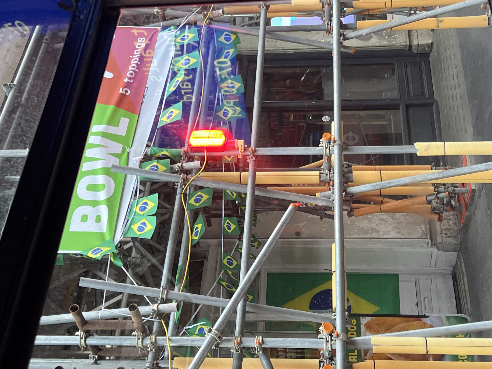Brazilian flags spotted on construction scaffolding in London