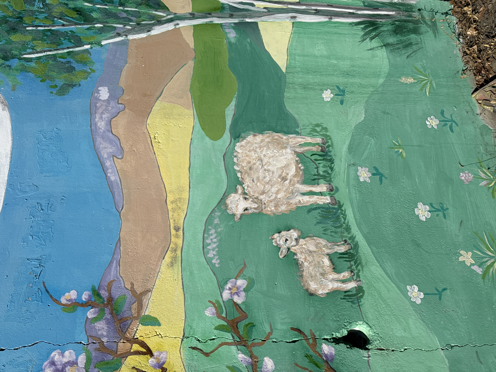 Late night scenes captured in Borzya: mural and dogs