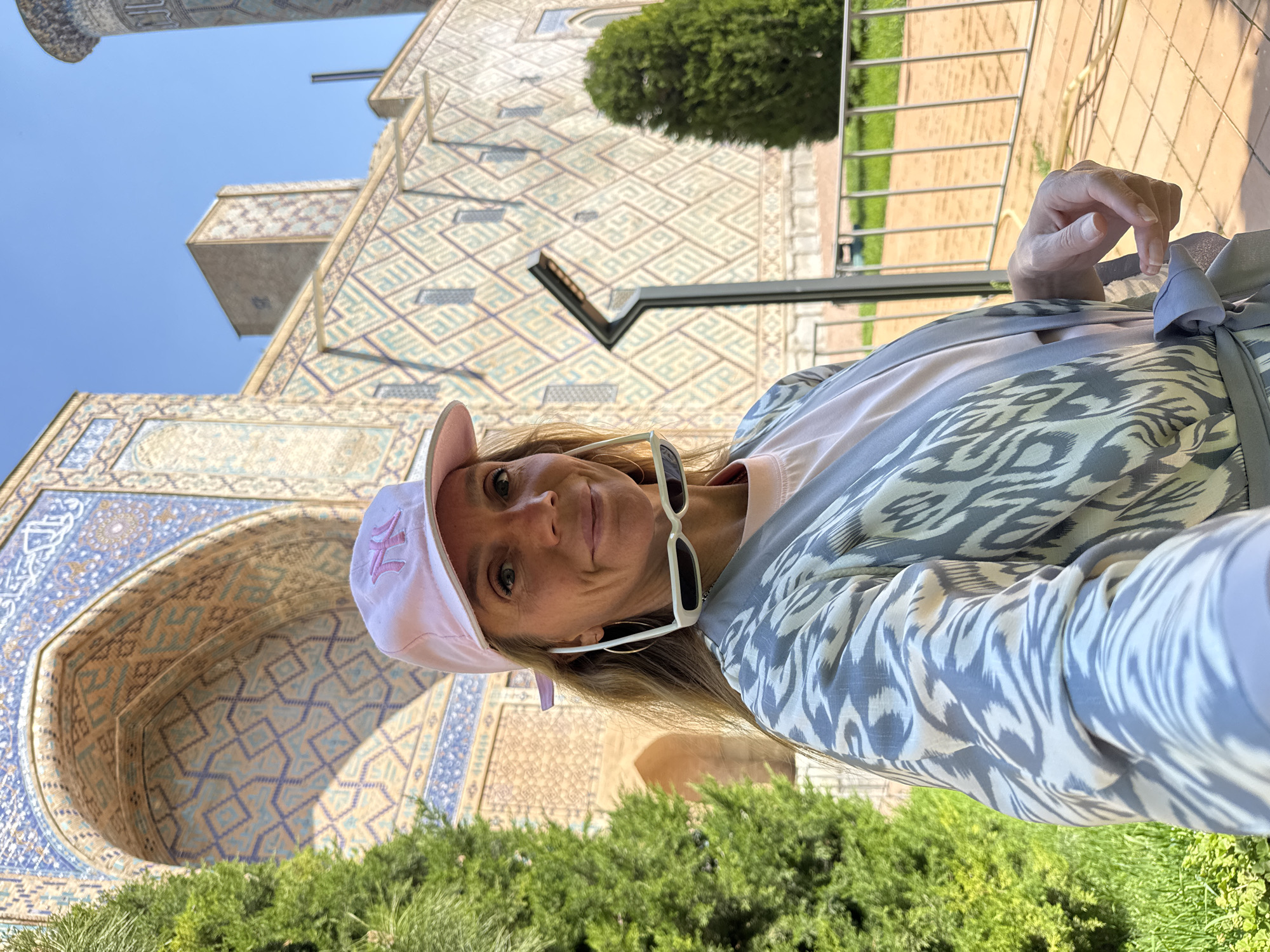 Tourist captures selfie at historic Samarkand minarets