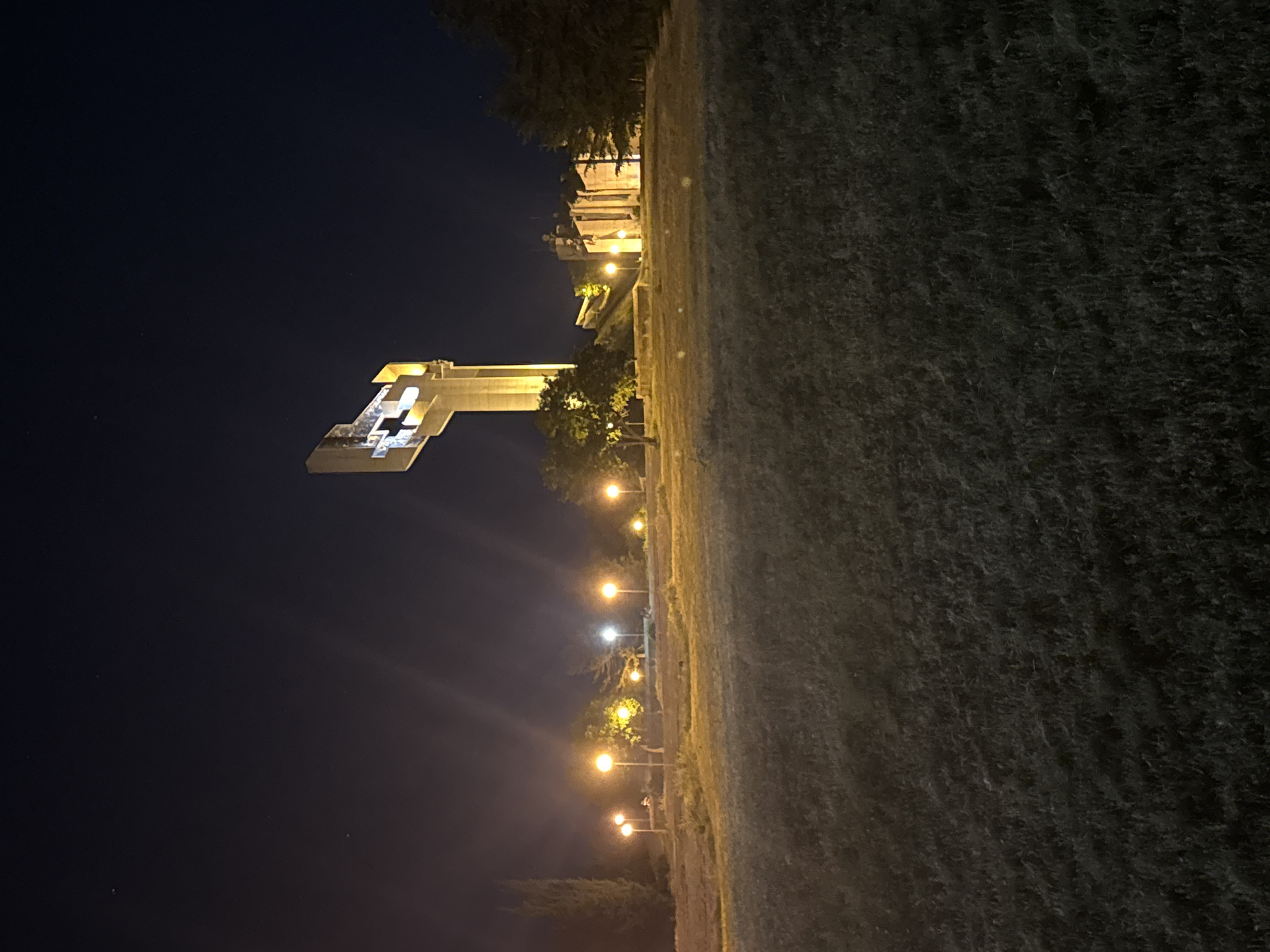 Night illumination captured at Stara Zagora memorial complex