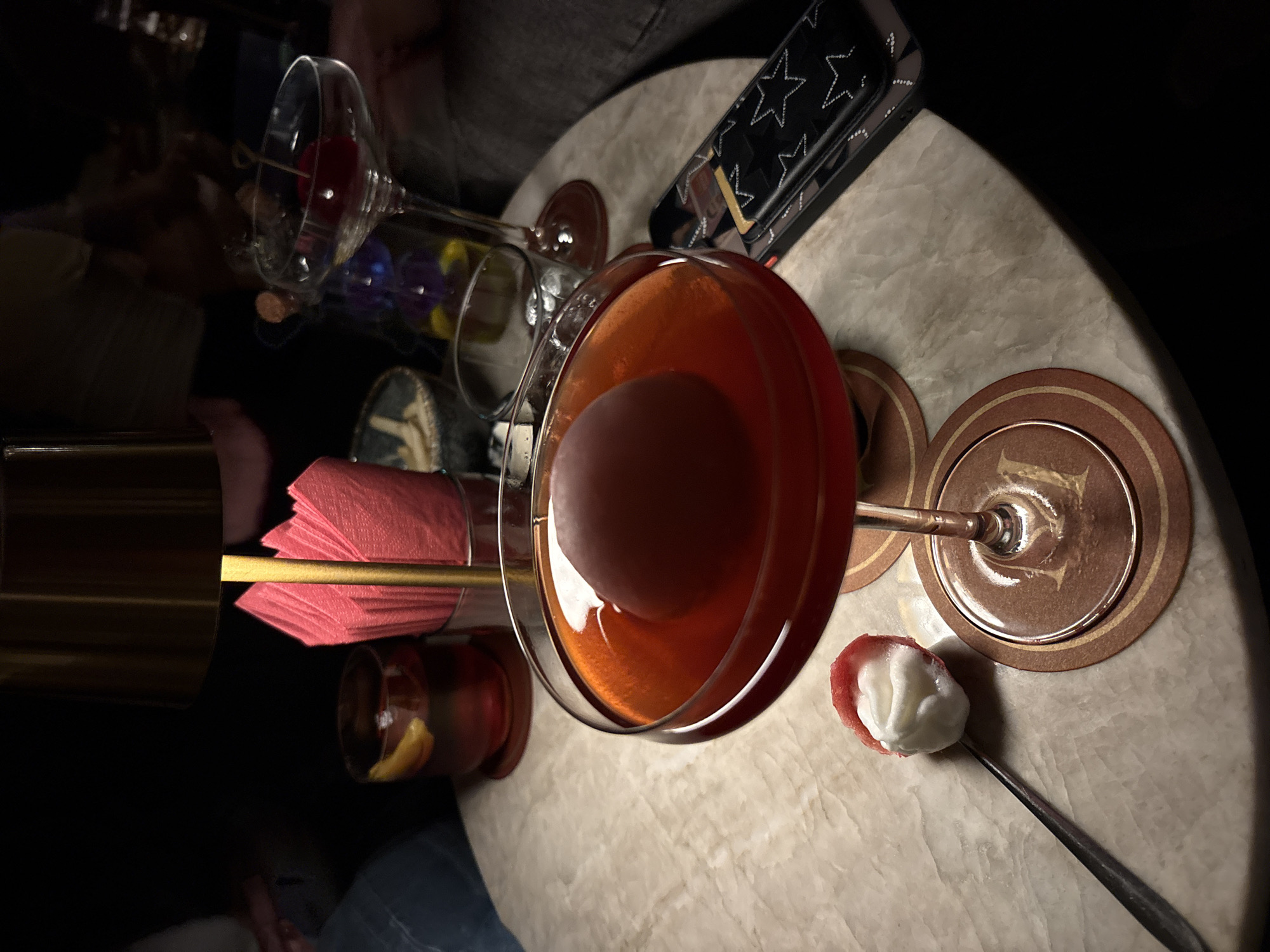 Late-night cocktail service documented at Mexico City bar