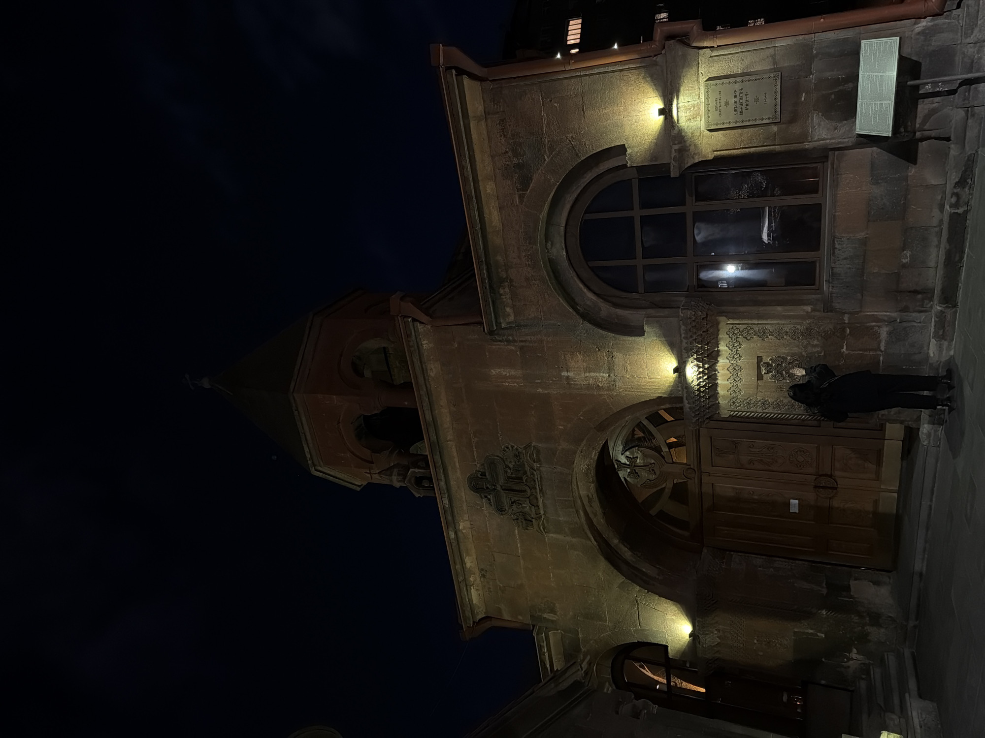 Nighttime views of illuminated Saint Anna Church in Yerevan