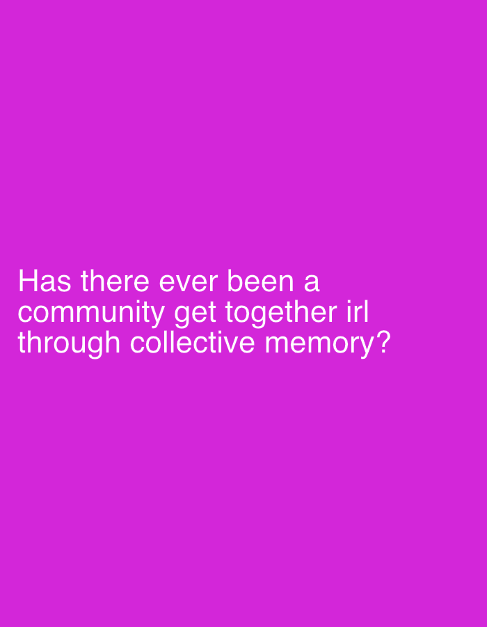 Query about real-world collective memory community gatherings posted