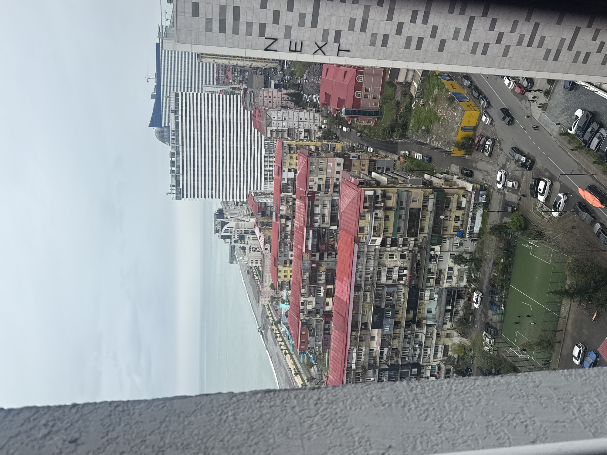 Aerial views document Batumi's coastal cityscape from elevated positions