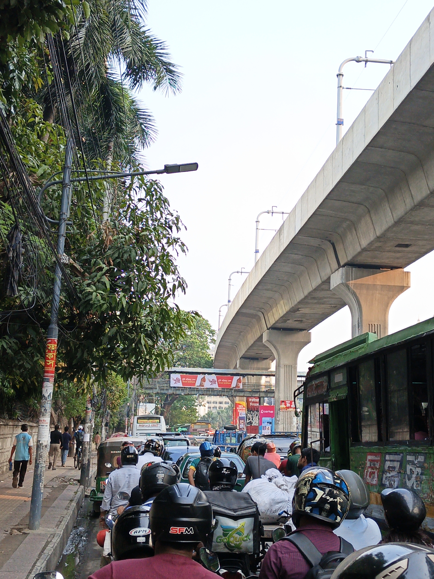 Traffic congestion observed in Dhaka street scene