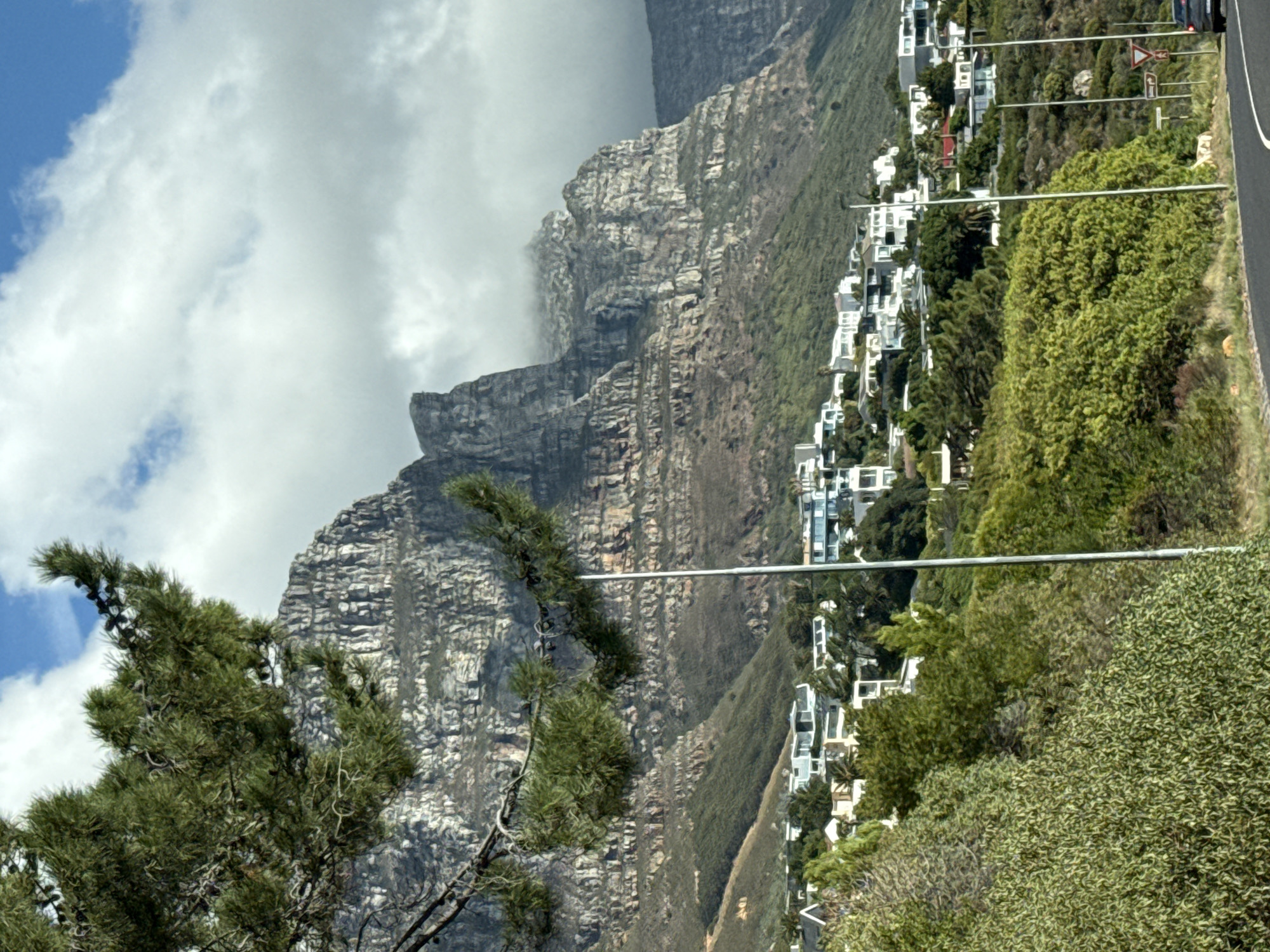 Table Mountain partially shrouded by clouds in Cape Town