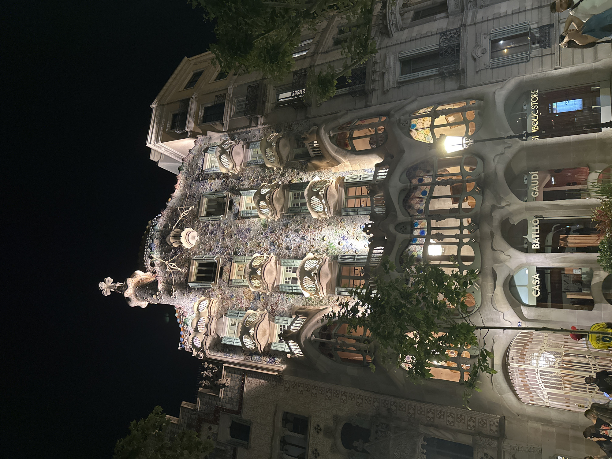 Casa Batlló illuminated at night in Barcelona