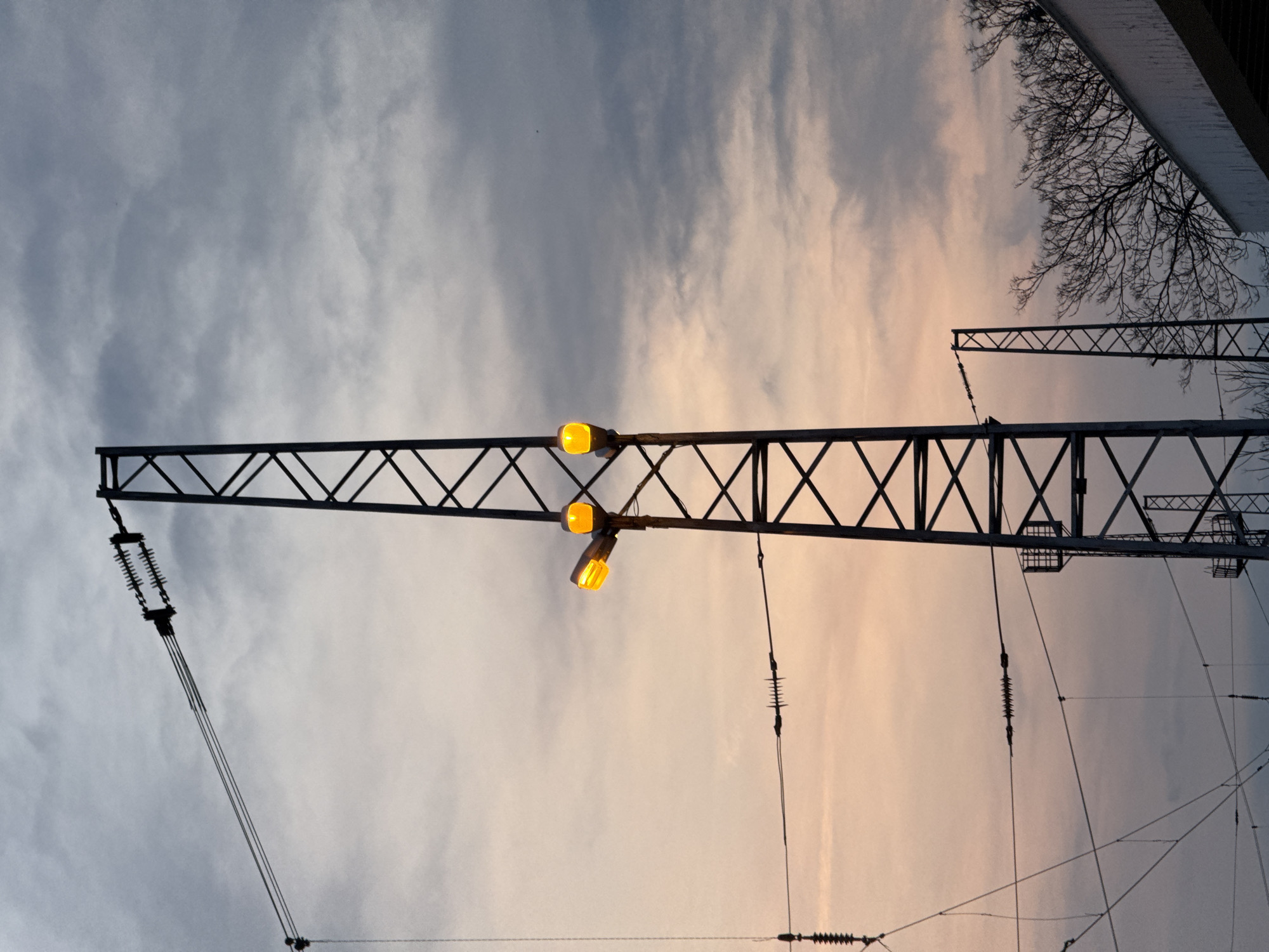 Electrical tower with three lights documented in Karlovo, Bulgaria