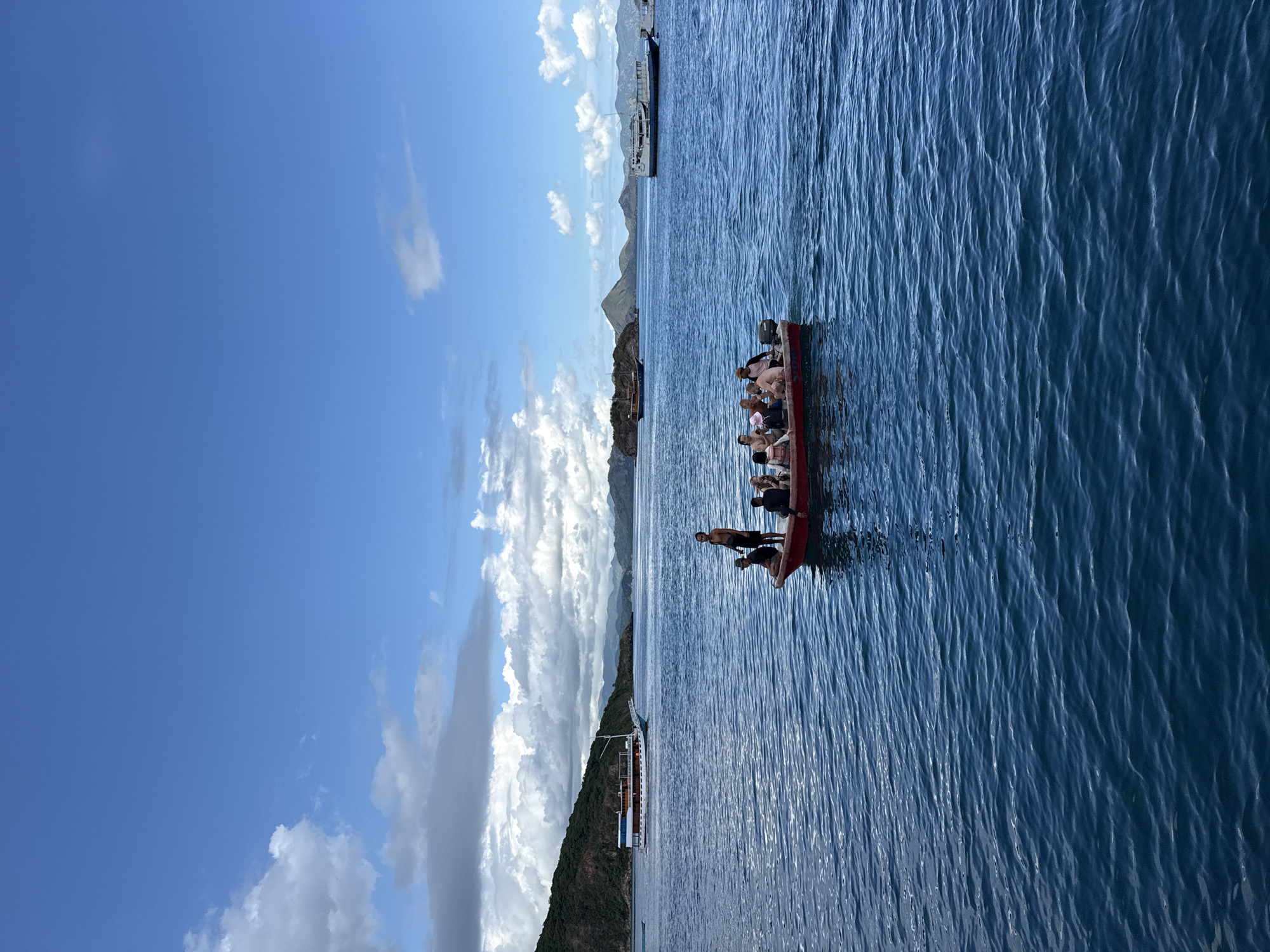 Passenger transfer between boats off Indonesian coast