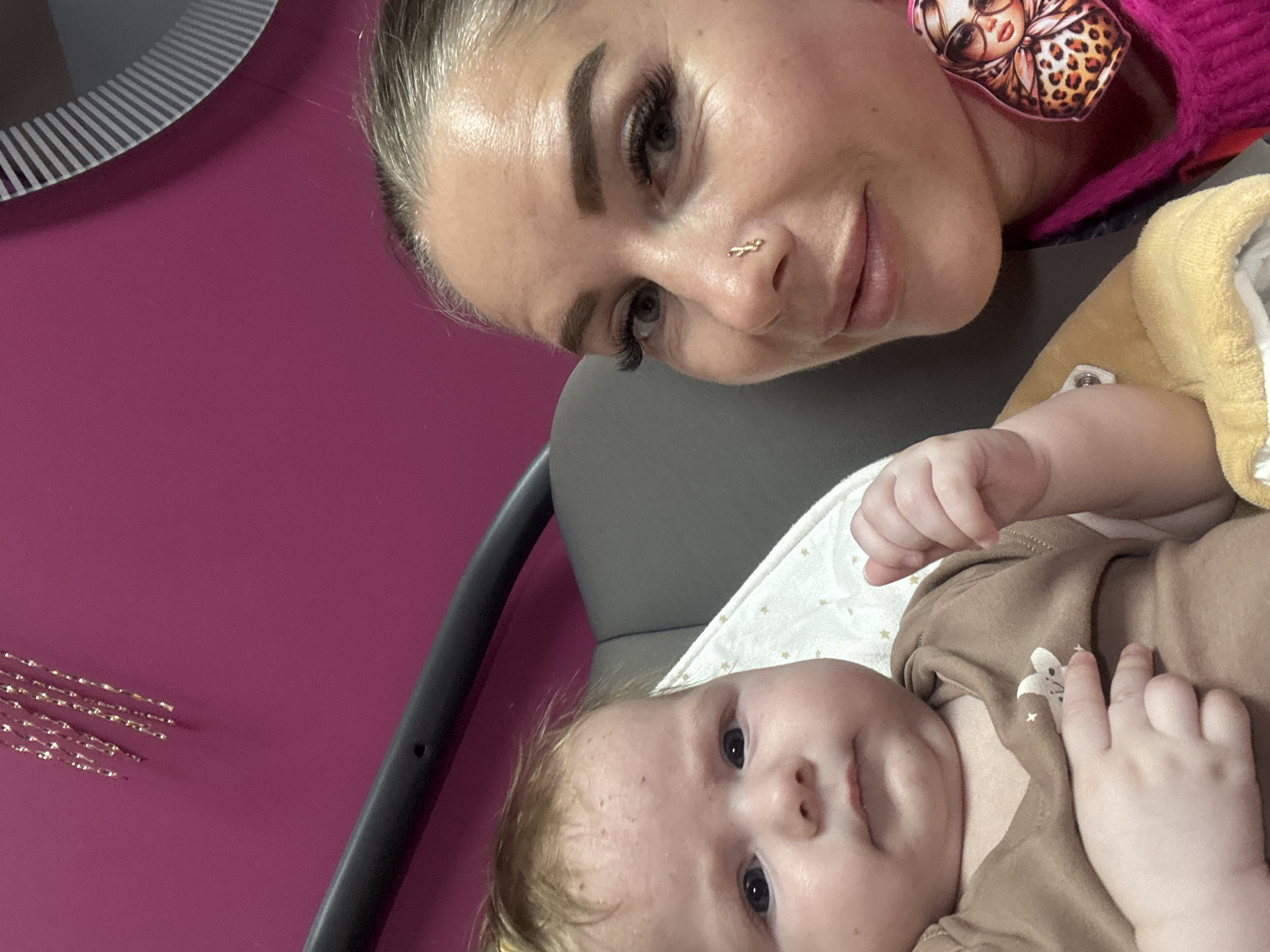 Woman and baby photographed in Abakan during early morning hours