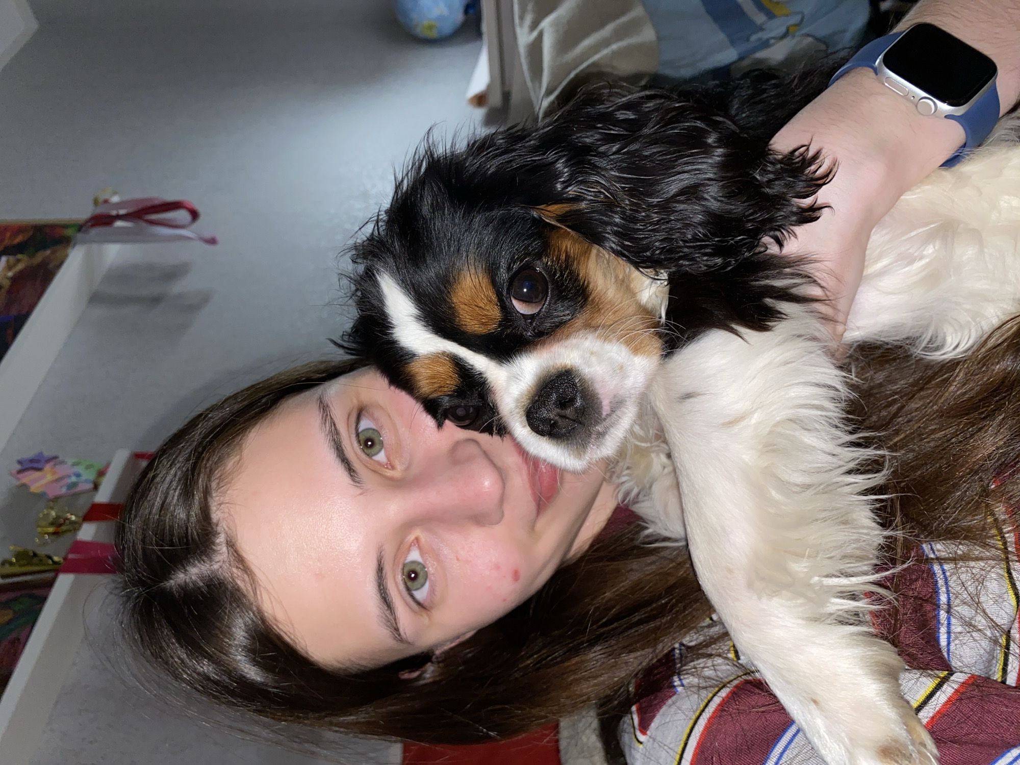 Woman documents afternoon moments with pet dog in Votkinsk