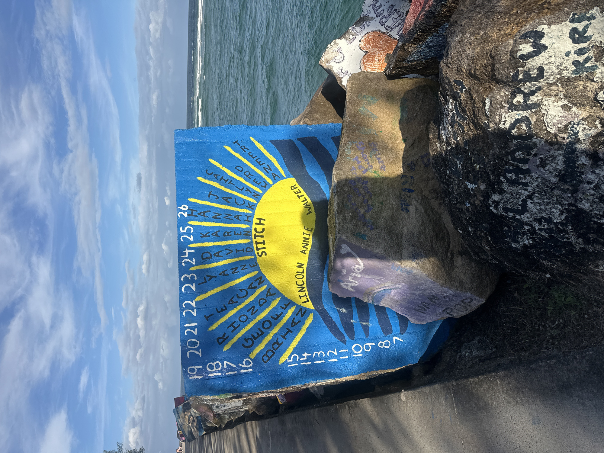 Nambucca Heads breakwater and its graffiti-covered rocks