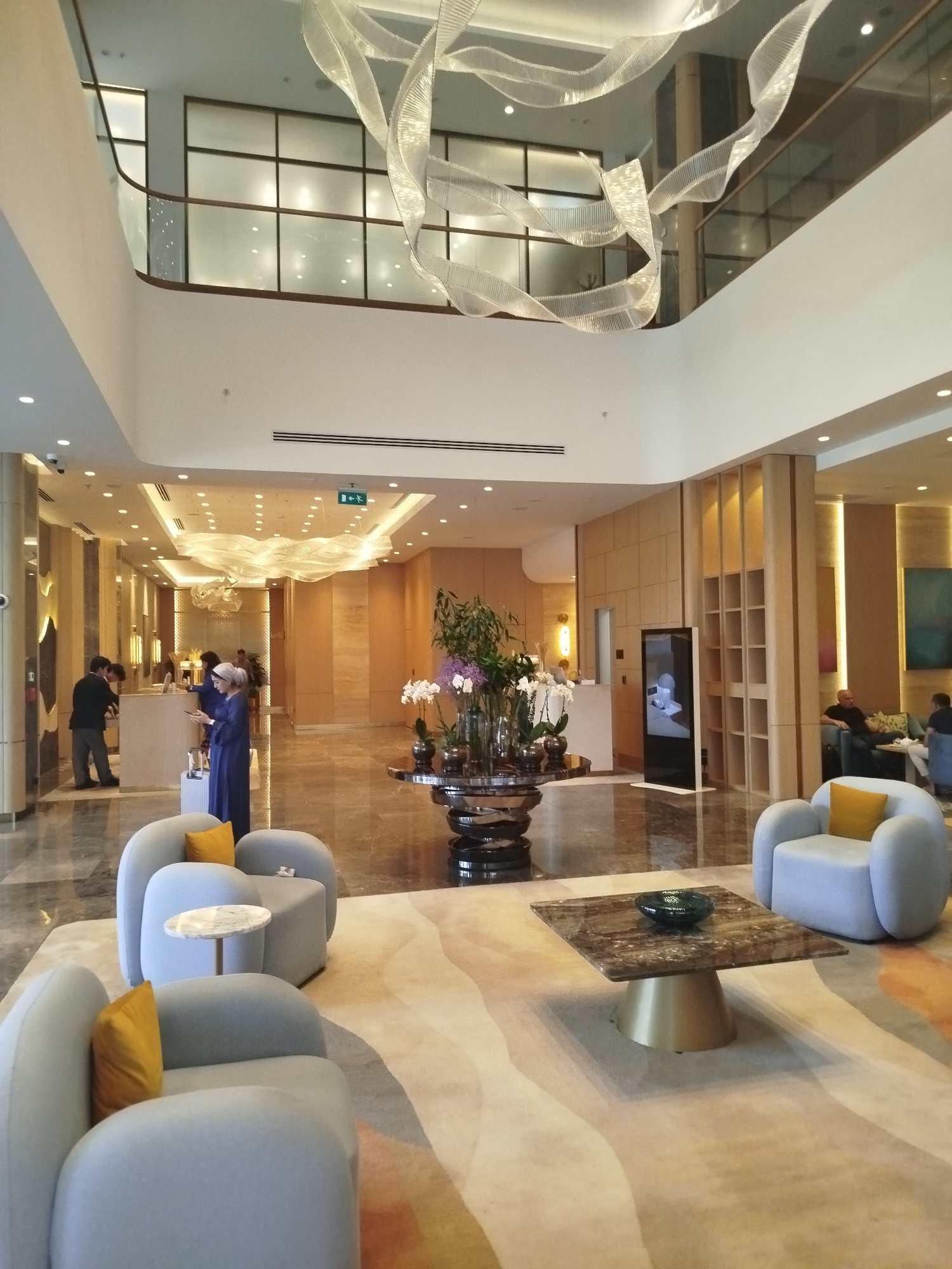 Inside and above a grand Dushanbe hotel, July morning