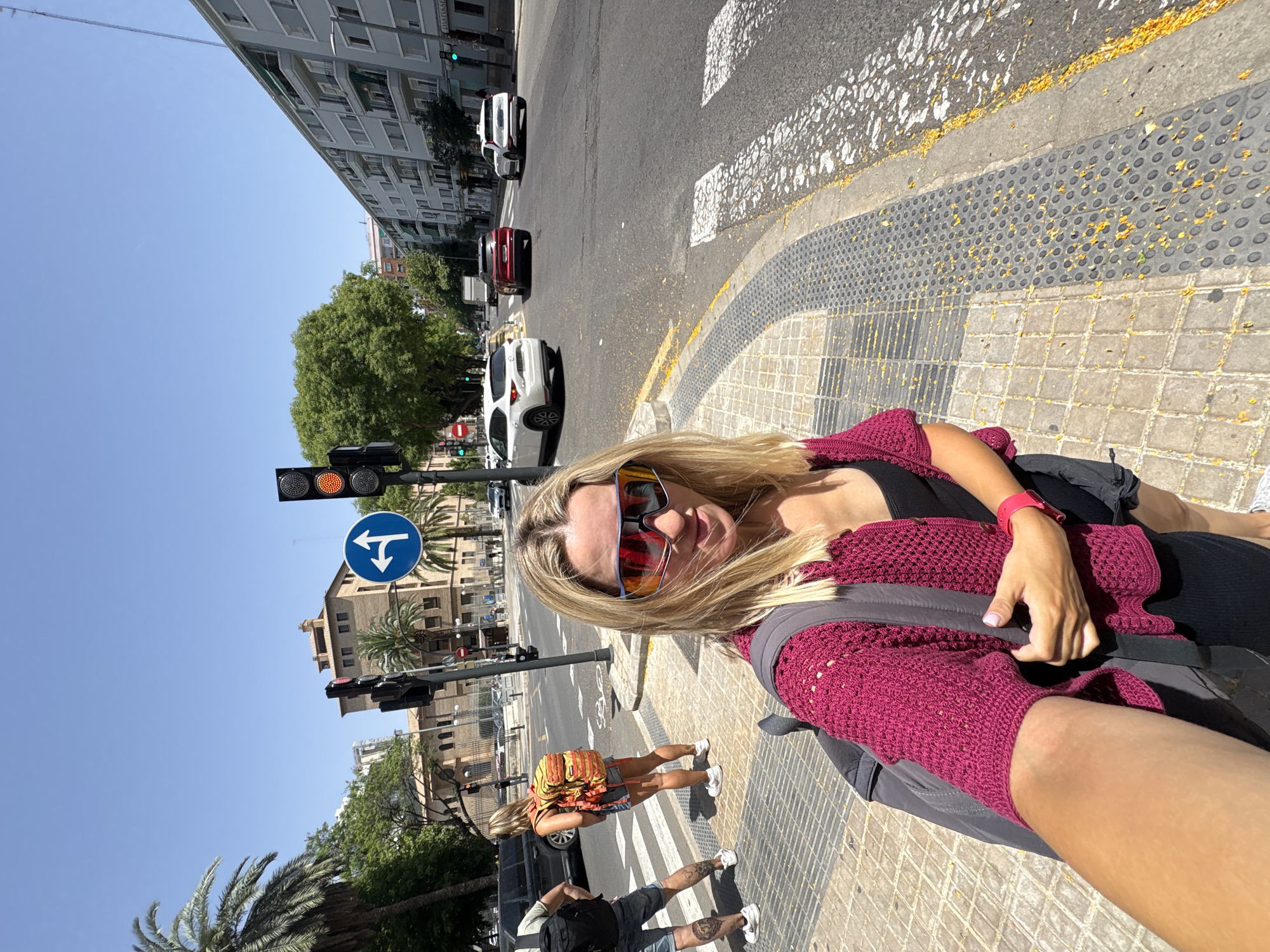Sunny street corner moment in Valencia, Spain