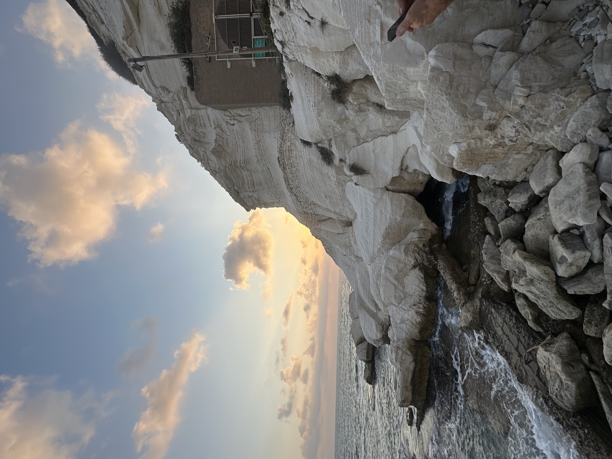 Sunset at Rosh HaNikra's rocky Mediterranean coastline
