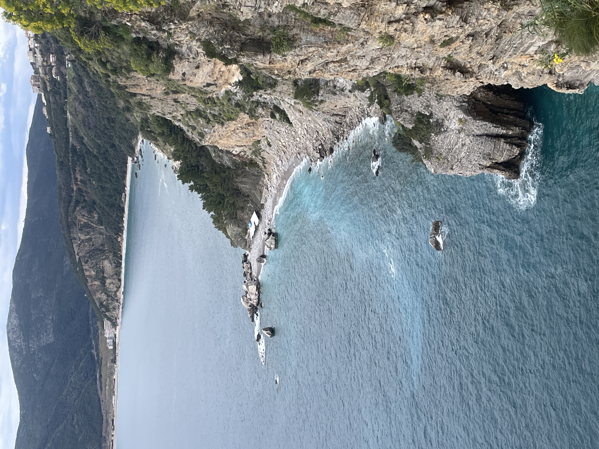Aerial coastal views captured around Budva Montenegro cliffs