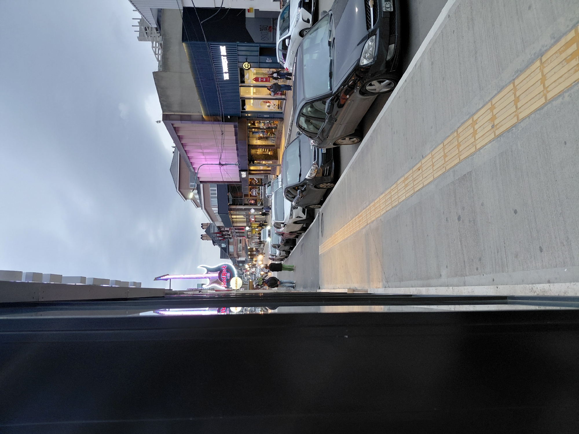 Street scene captured from vehicle interior in Ushuaia, Argentina
